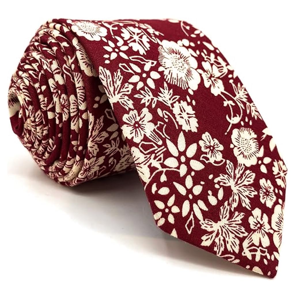 gustave Tie for Men Red Skinny Cotton Floral Necktie for Groomsmen Tie Men's Flower Printed Ties-picture-35