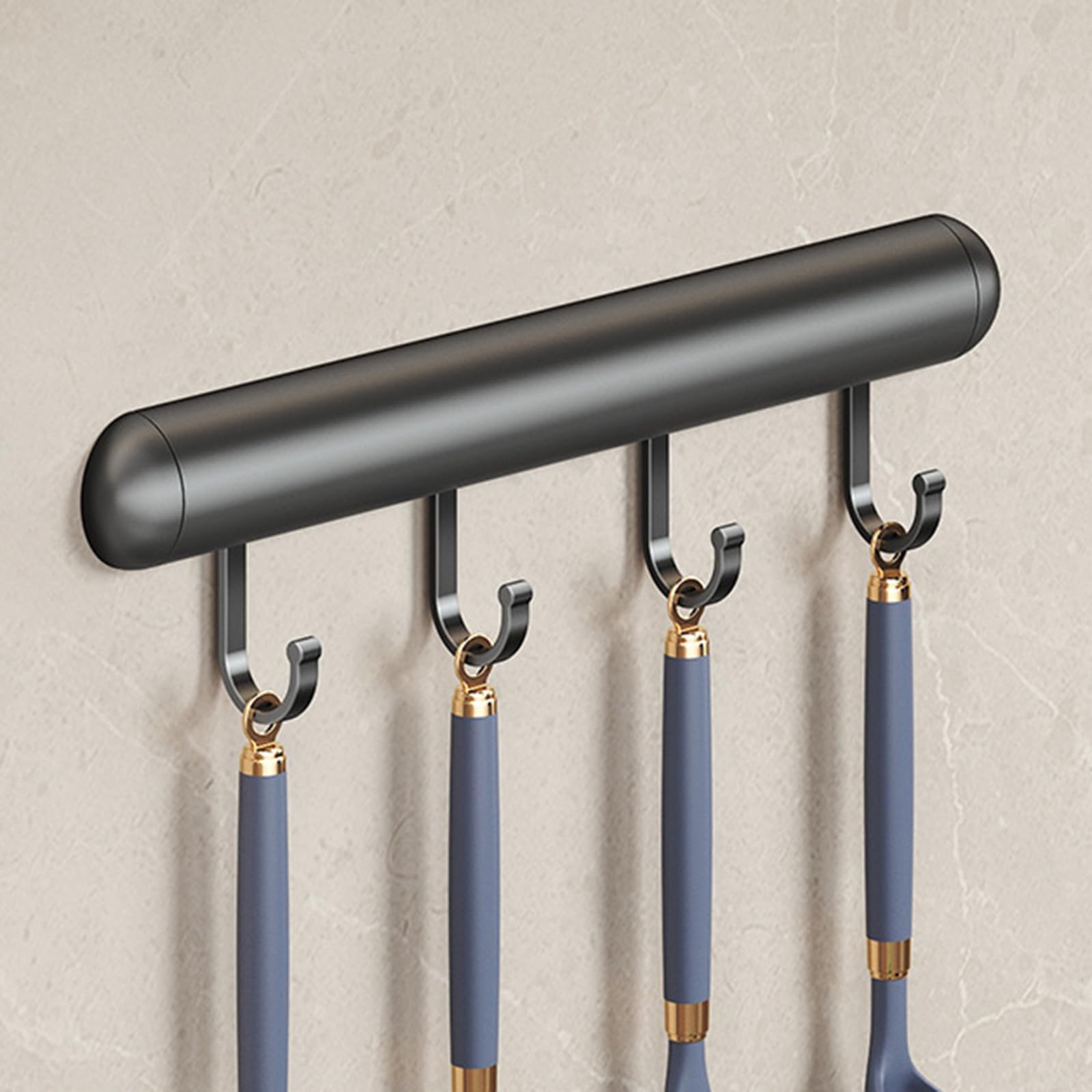 Peakjune Kitchen Utensil Hook Holder,Wall Mounted Kitchen Utensil Rack,Self Adhesive Utensils Hanging Rail,Sturdy and Rust-Proof,Suitable for Restaurant and Bathroom