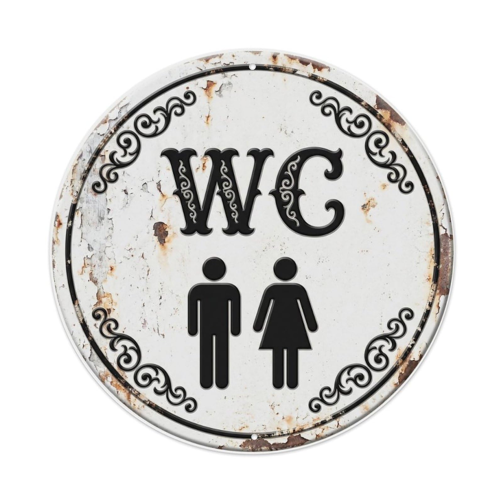 Toilet （WC） Shabby Aged Restroom Metal Tin Sign Plaque Wall Decor for Cafe, Club Bar, Office, Home Garden Round Metal Poster 8x8Inch