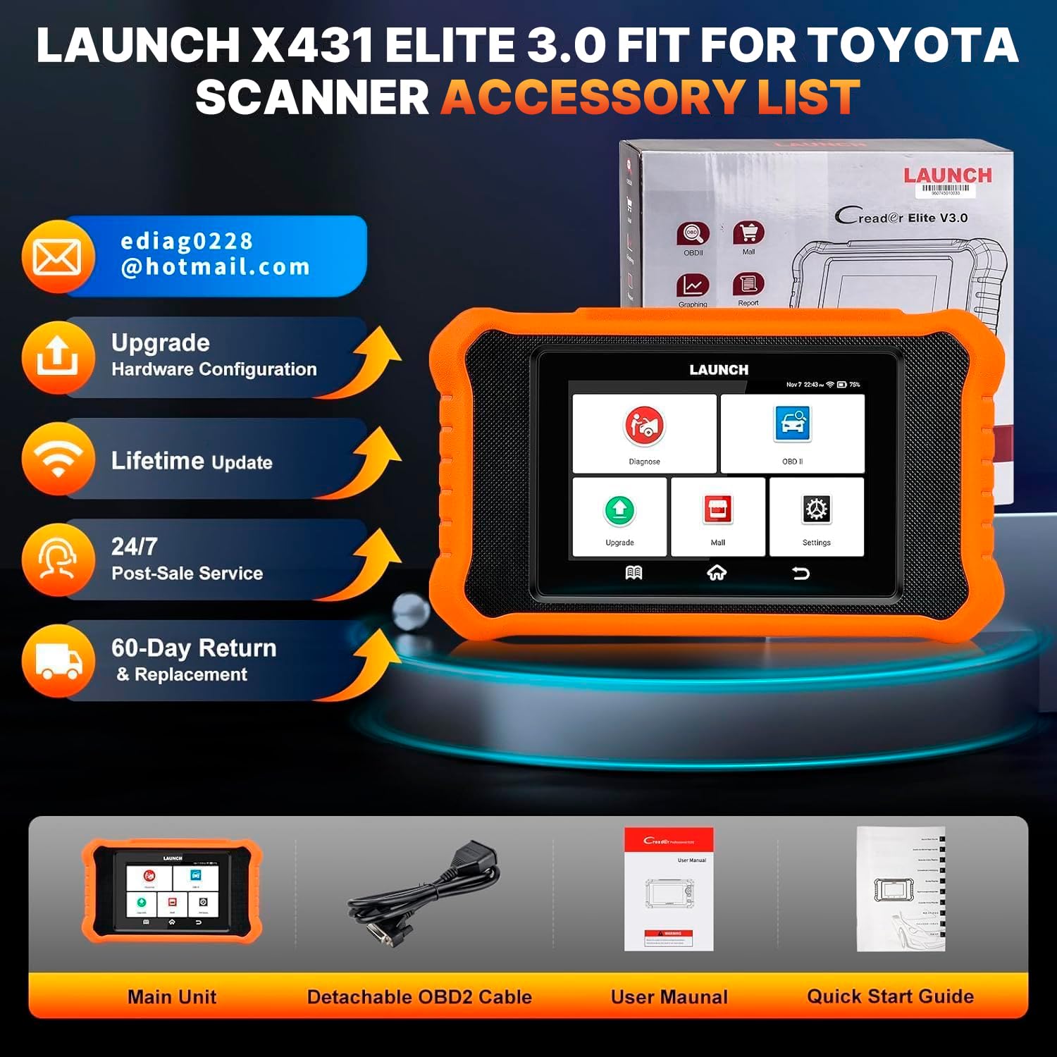 LAUNCH X431 Elite V2.0 OBD2 Diagnóstico de Todo Sistema para Toyota, Función de Todo Reinicio, Bidireccional, Codificación ECU Reset de Aceite Registro de Batería Escáner