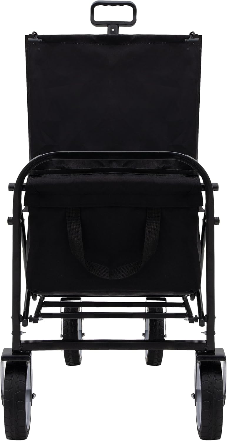 Collapsible Wagon Cart, Heavy Duty Foldable Utility Cart with All-Terrain Wheels and Dual-Layer Storage, Supports 225lbs Foldable Wagon Cat with Ergonomic Handle for Beach Camping Grocery Garden