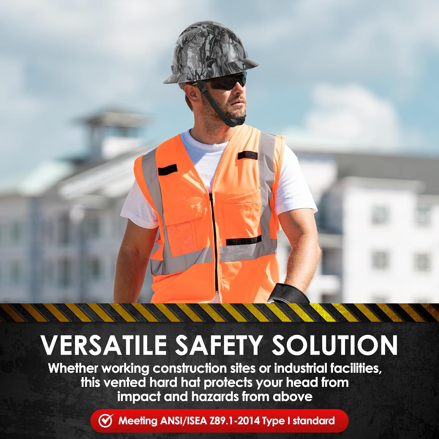 Zeluga HDPE Full Brim Hard Hat, Construction Safety Helmet with Vented Holes, 6 Point Adjustable Ratchet Suspension, ‎Meets ANSI/ISEA Z89.1, Water Transfer Printing