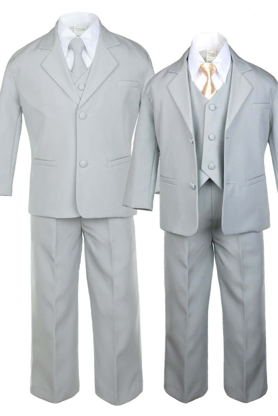 Unotux 6pc Boy Gray Vest Formal Tuxedo Suits with Satin Champagne Necktie Baby to Teen (L:(12-18 Months))