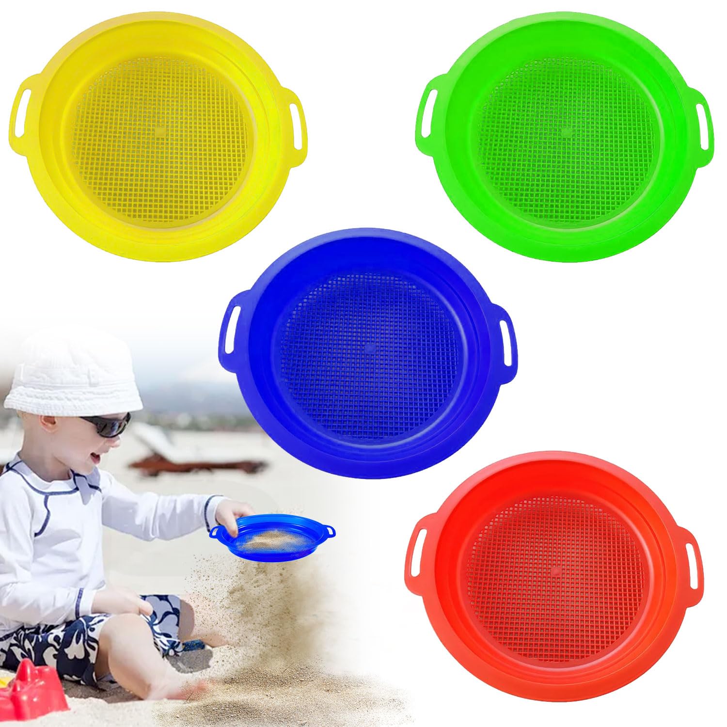 Juguete de Playa para Niños, 4 Piezas Pantalla De Plástico Tamices, Tamices De Arena De Playa, Infantiles Tamiz Plastico, Juguete De Tamices De Arena, Juego de Juguetes de Playa, para Niñas Niños