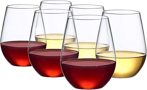 Amazing Abby - Cynthia - Copas de vino de Tritan irrompibles de 20 onzas (juego de 6), vasos de vino de plástico sin tallo, reutilizables, sin BPA,