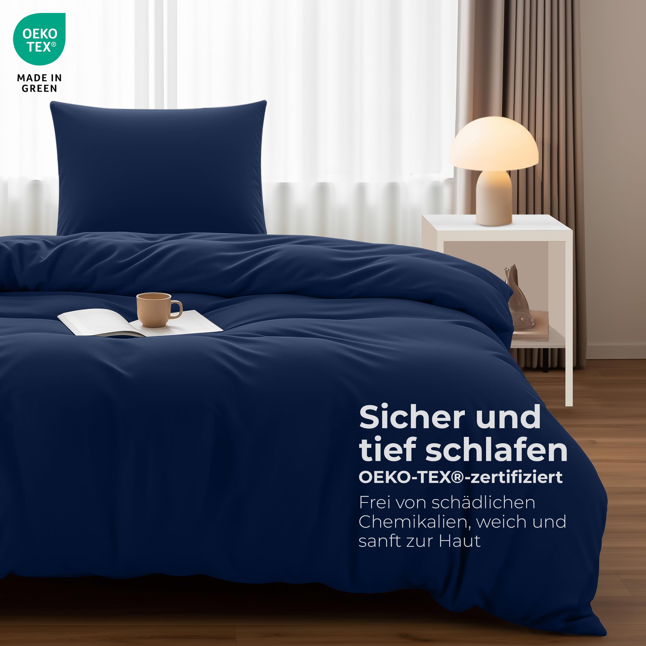 Utopia Bedding Bettwäsche 135x200 cm + 1 Kissenbezug 80x80 cm, Marineblau – Ansicht 2