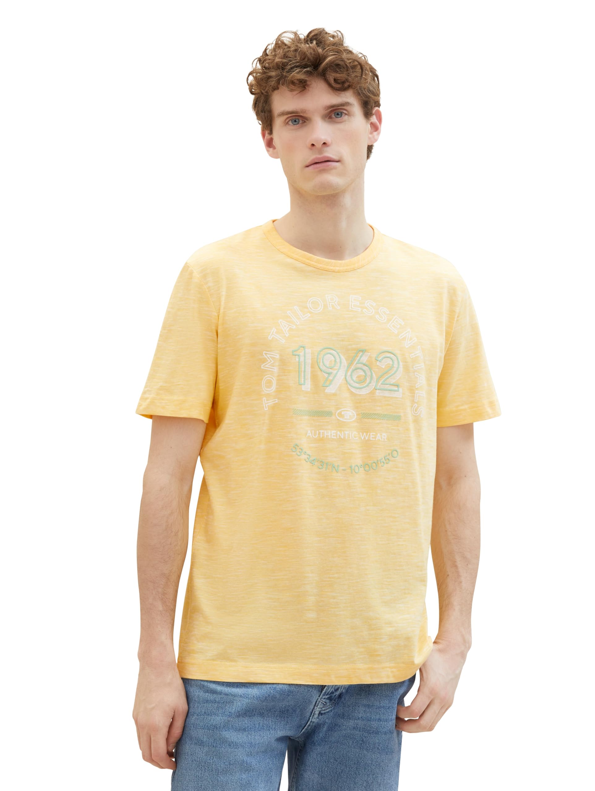 TOM TAILOR Men's T-Shirt, 35206 - Sunny Yellow Finestripe, M