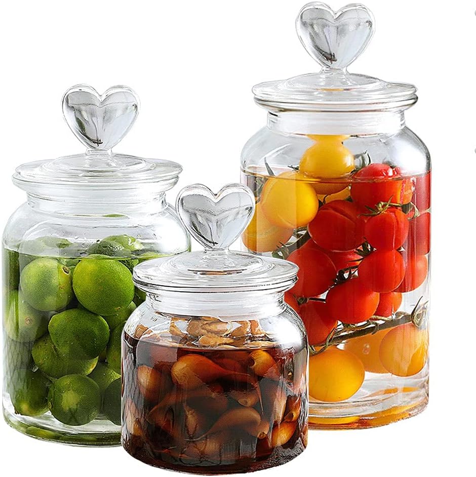 Amazon｜コンテナセット キッチンやバスルームのための気密蓋縦縞キャニスター3点セットガラスキャニスターセットとガラスストレージジャー