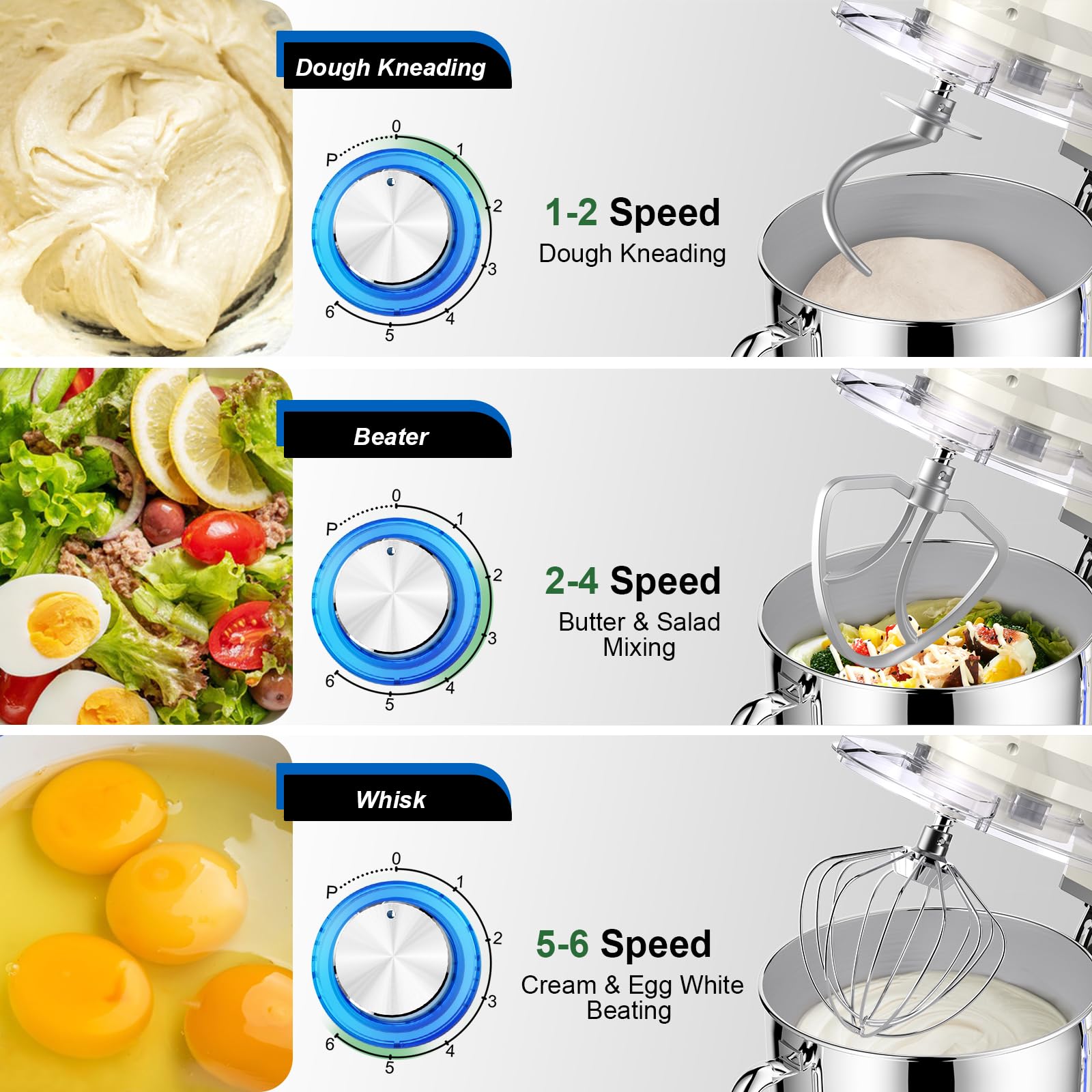 CHeflee Impastatrice Planetaria 2000W Impastatrice Professionale,7,2 L Ciotola in Acciaio inox,6 Velocità,Ad Coperchio Antipolvere con,Sbattitore,Frusta,Gancio Per,Alta Potenza Multifunzione Mixer ﻿