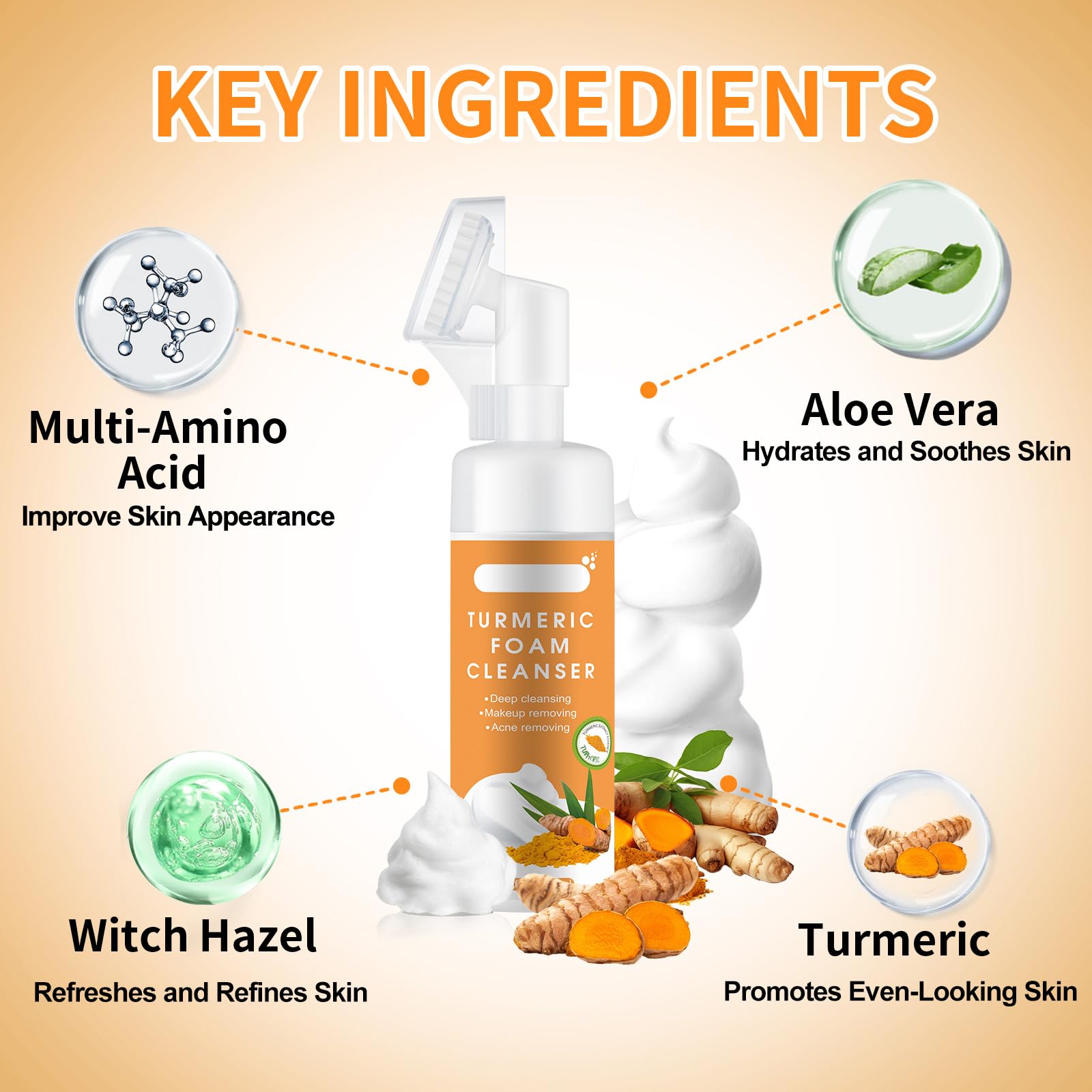 Jabón facial de cúrcuma con cepillo: limpiador suave en espuma para limpieza profunda, nutritiva e hidratación, adecuado para todo tipo de piel 3