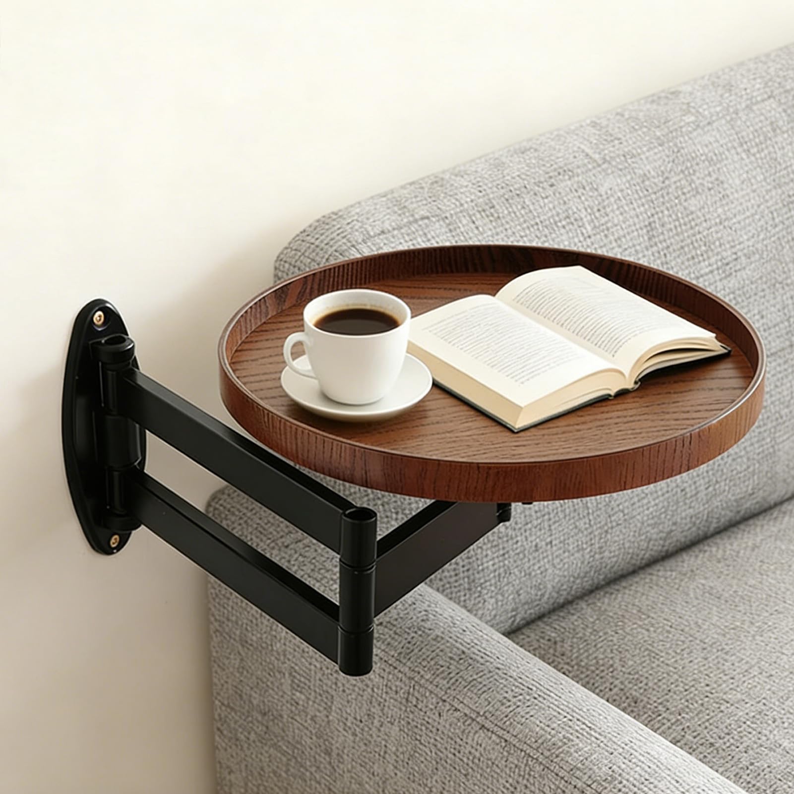 Rund Klapptisch Wand Holz Kleine Wandtisch Ausziehbar Klapptisch Platzsparend Schwebender Nachttisch für Schlafzimmer, Wohnzimmer (Bräunliche)