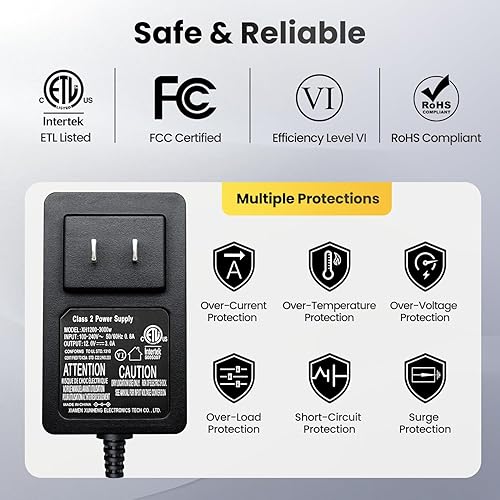 Miniatura 4 de Adaptador de fuente de alimentación de 12 V 3 A CA CC con adaptador de conmutación, barril de CC Cable de respaldo de repuesto de 6 pies para tira
