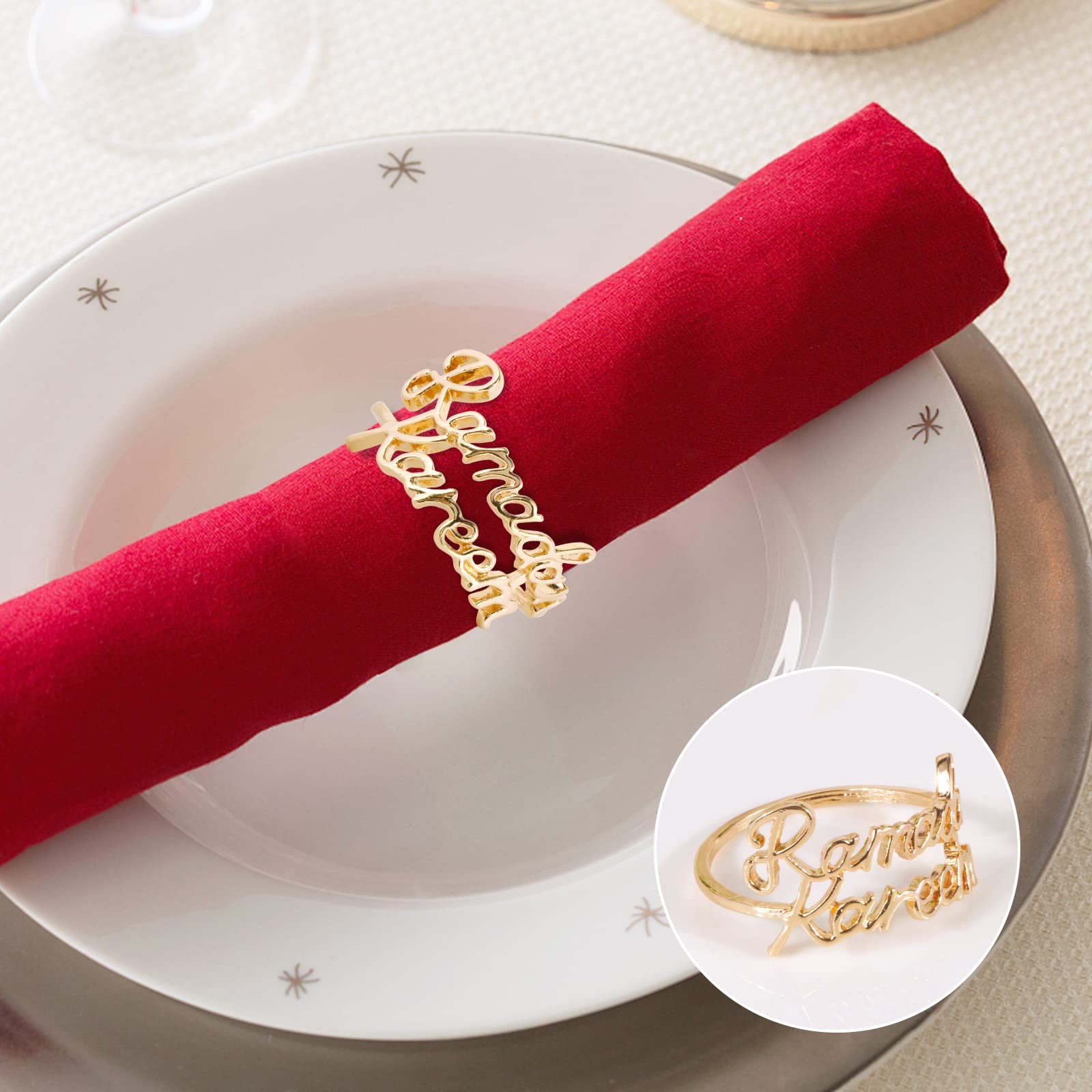 Set 6 Anelli Portatovaglioli In Oro Con Scritta Ramadan Kareem – Lega Metallica, Decorazione Tavolo