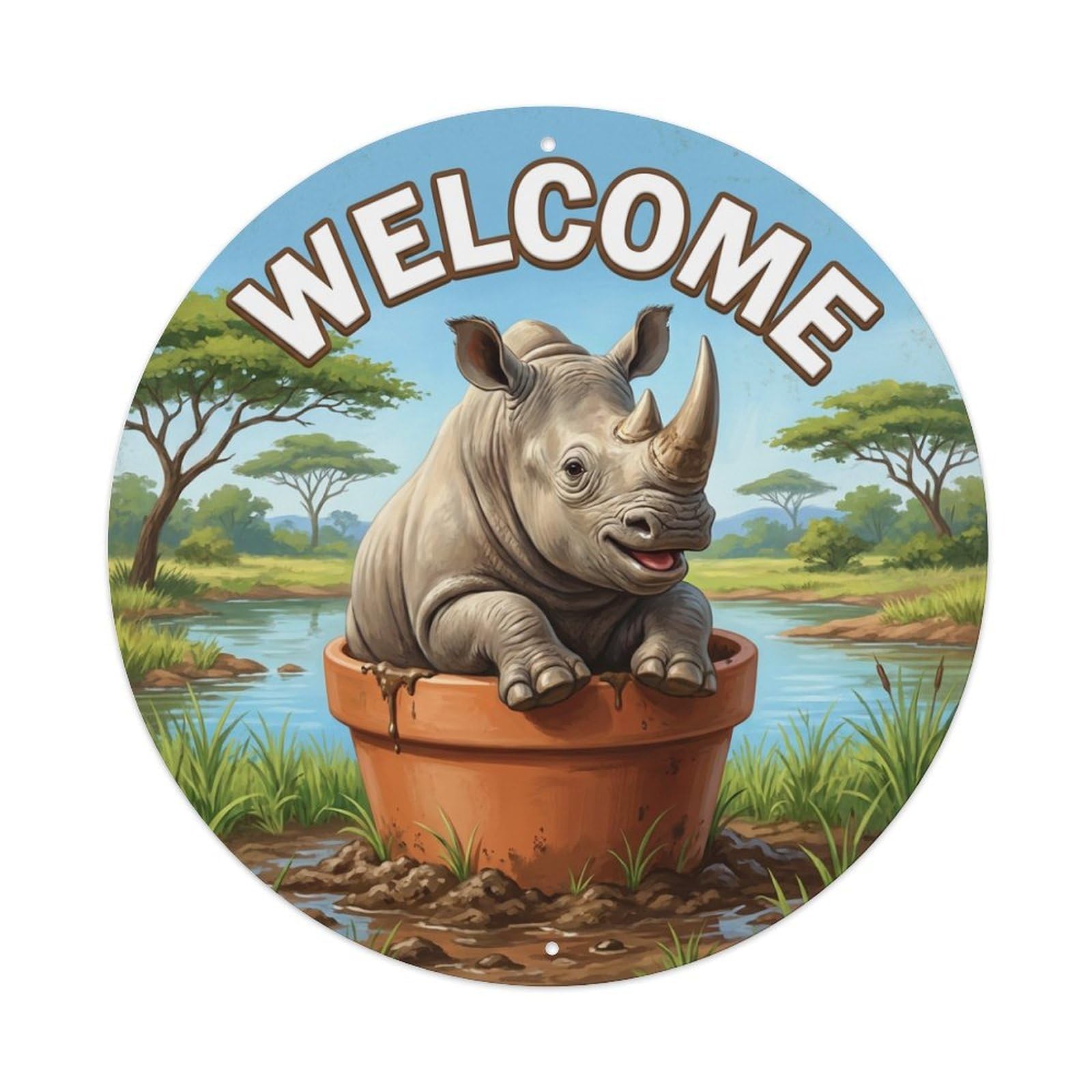 Metal Tin Sign Welcome Rhinoceros Mud Bath