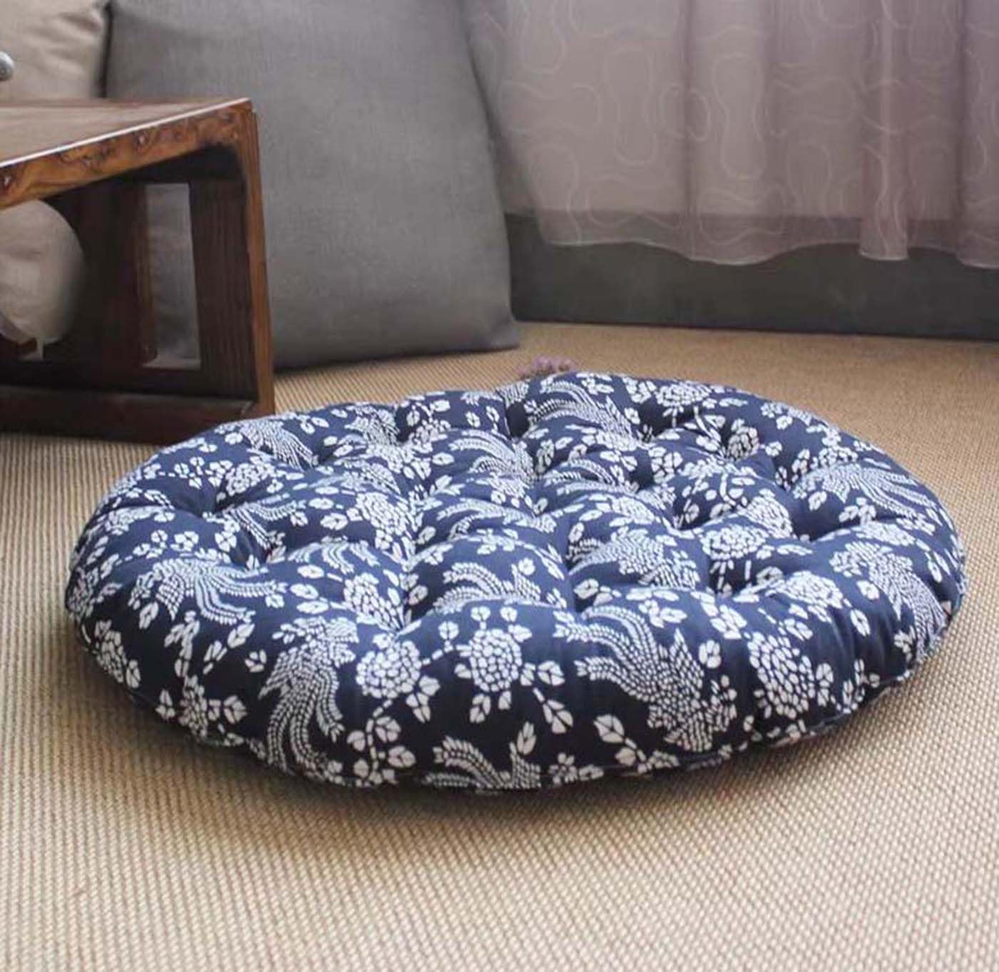 Grand coussin rond pour salle à manger, maison, grand coussin de sol épais et doux pour la méditation, le yoga - Pour intérieur, salon, chambre à coucher, terrasse (K, 100 x 100 cm)