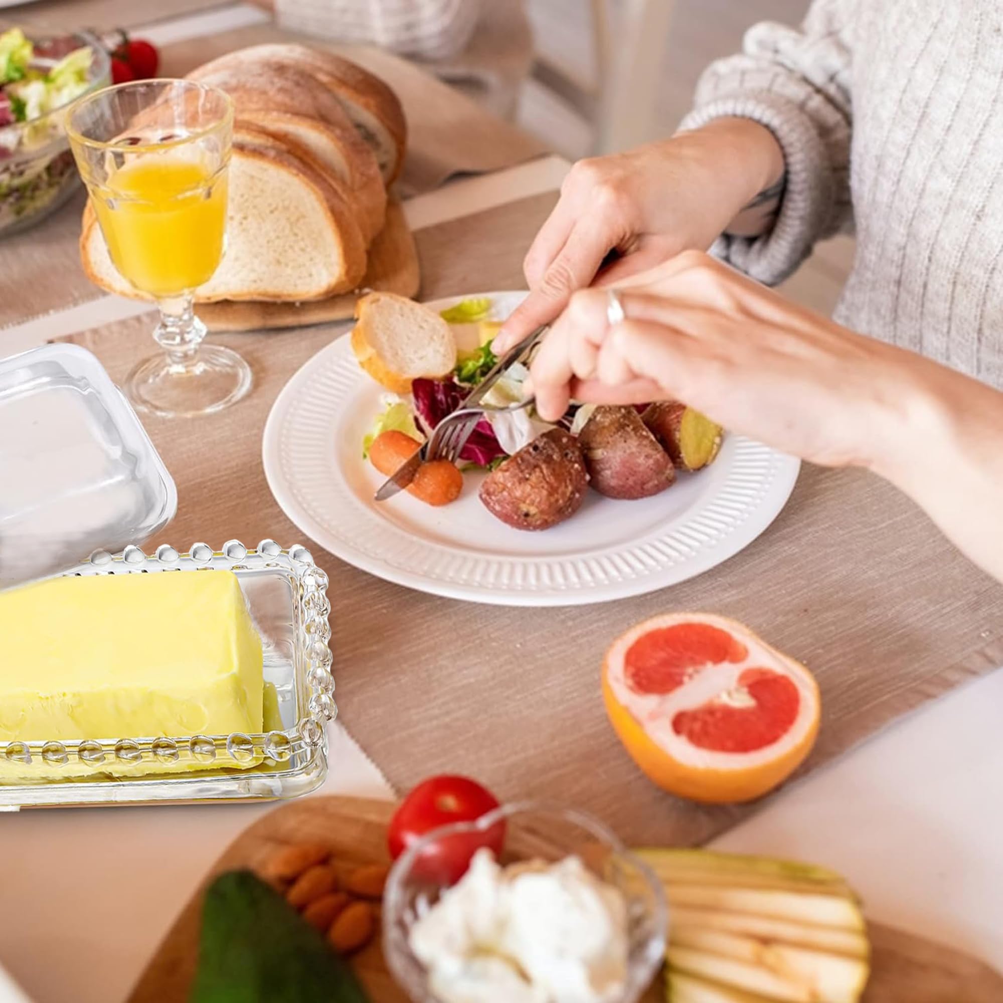 Burriera in Vetro, Contenitore per Burro da Cucina, Igienica Con Fresh-Contenitore per Torte, 100% Senza BPA - Per 250 g di Burro Fresco