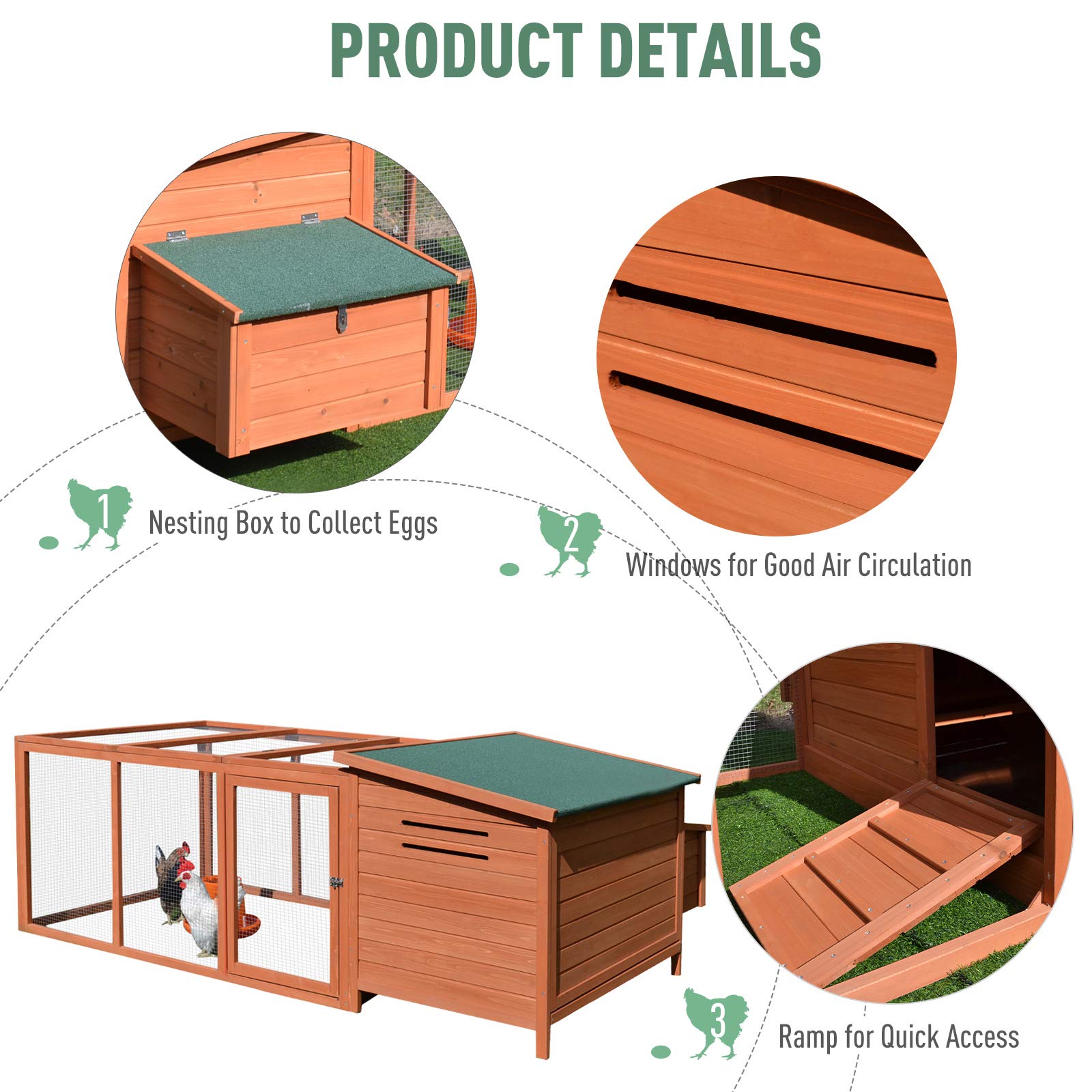 Buy PawHut 87" Deluxe Wooden Backyard Chicken Coop With Large Outdoor