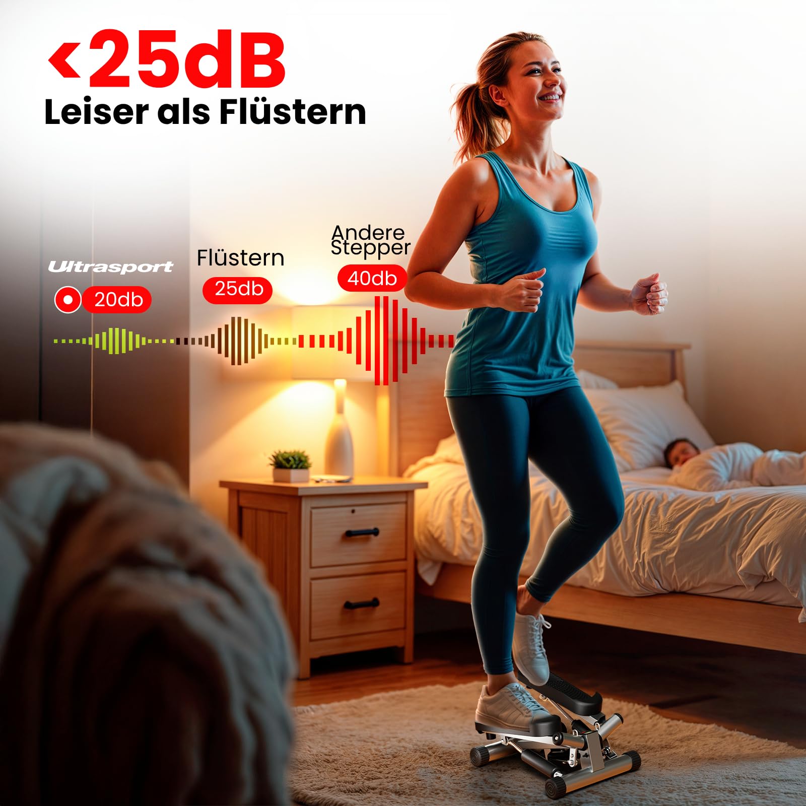 Ultrasport 2-in1 Premium Mini Stepper with Resistance Bands I Fitness Steppers for Exercise Workout with Non-Slip Pedals and LCD Monitor, Exercise Stepper for Home Full Body Cardio Training