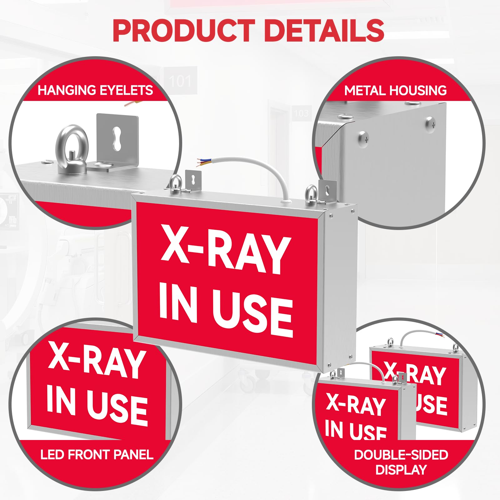 Röntgen-Warnschild in Gebrauch, LED-Strahlung, 30 x 20,1 x 7,9 cm, Röntgen-Warnlichtbox, 110–220 V Aluminiumlegierung, LED-Schild mit bedruckter Kunststoffplatte für Zahnklinik, Labor und Arztpraxis