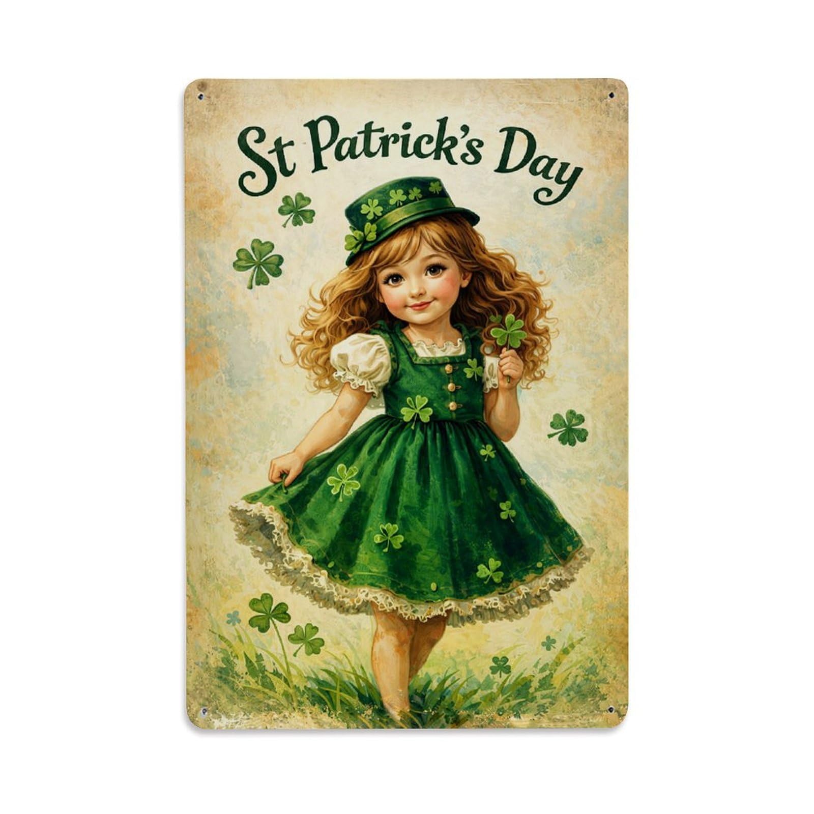 Jdfenggu Girls Vintage St Patricks Day Dress Retro Metal Tin Sign, Metal Poster For Bar, Home, Man Cave, Kitchen, Laundry Room Art Decor 8X12 Inch