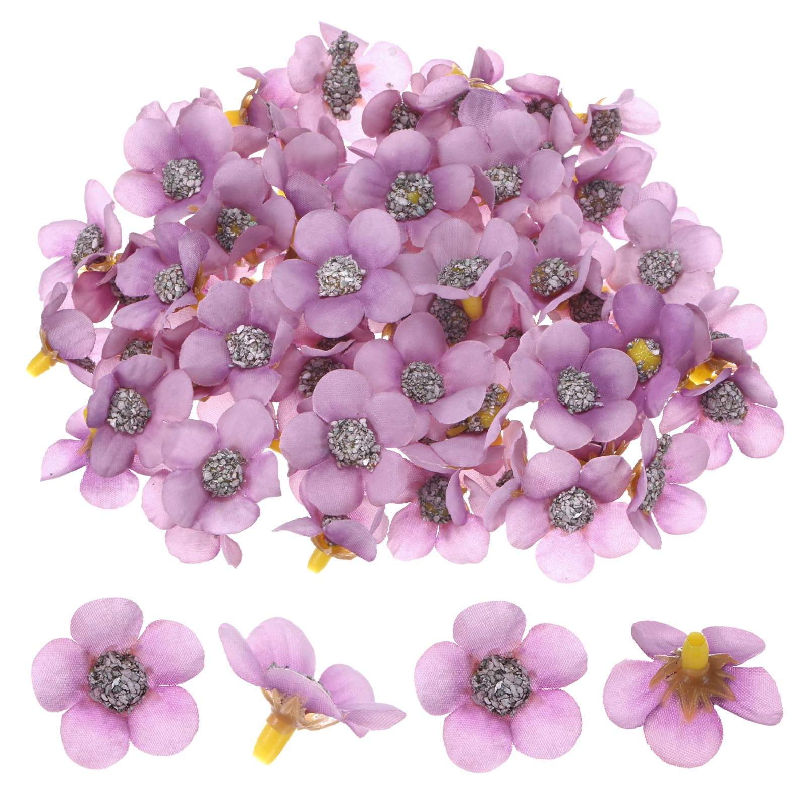 M METERXITY 100-Pack Artificial Flower Heads, Small Silk Faux Daisy Flowers for Wedding/Garland/Hat/Shoes/Party Decoration, Fake Mini Cherry Blossom Petals Bulk [Purple]