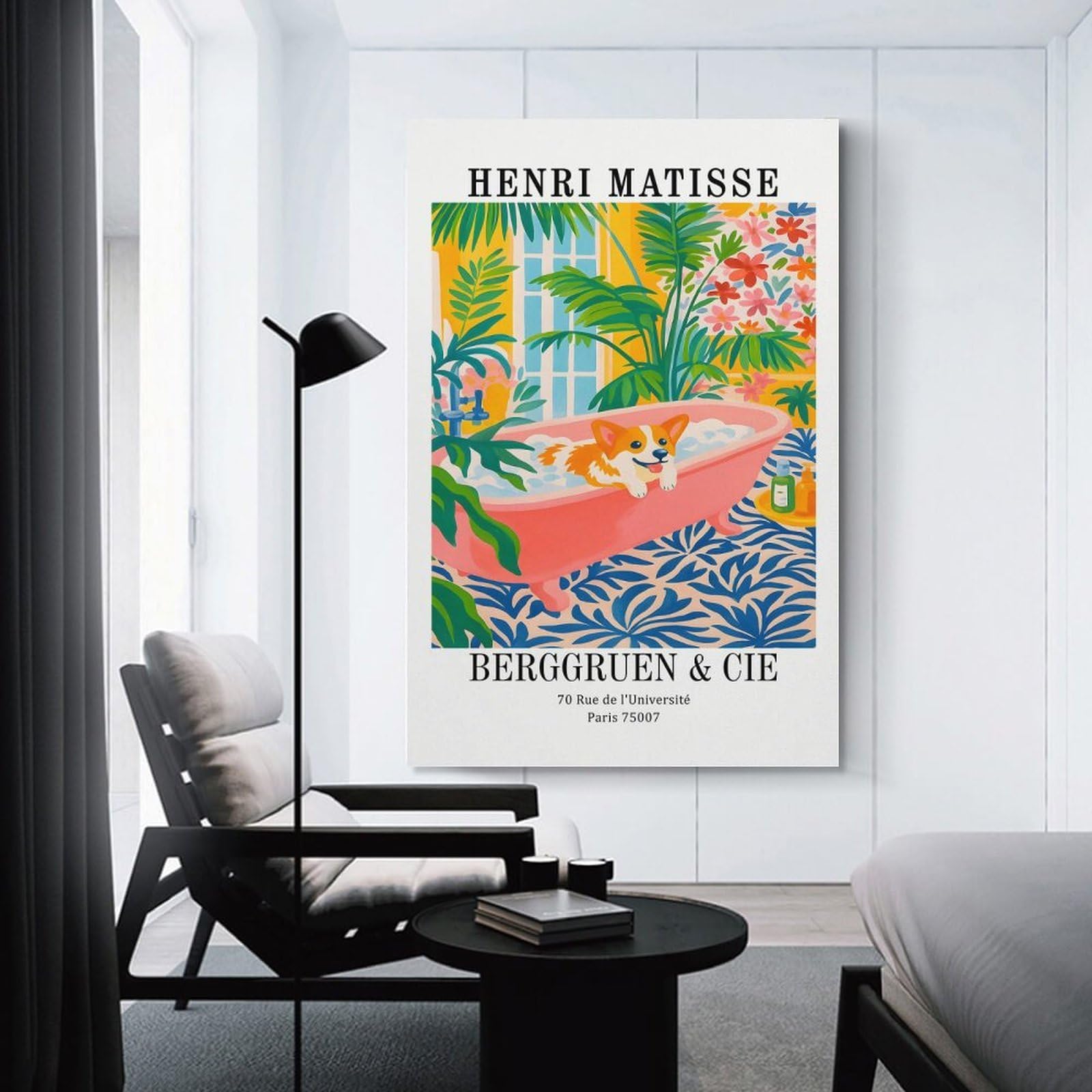 Junmoney Unframe-Style-12 Wall Art Print Henri Matisse Corgi Bath Art Print, 20X30inch(50X75cm), For Living Room, Bedroom Or Home Office, Thoughtful Wall Decor For Art Lovers