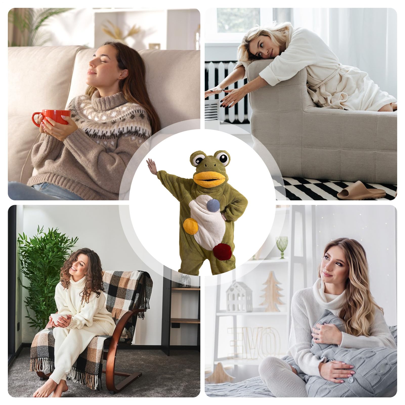 Pigiama Onesie Per Adulti - Simpatica rana con cappuccio in peluche | Felpa con cappuccio animale unisex un pezzo per le coppie di donne | Costume da festa di cosplay per dormire, tuta natalizia