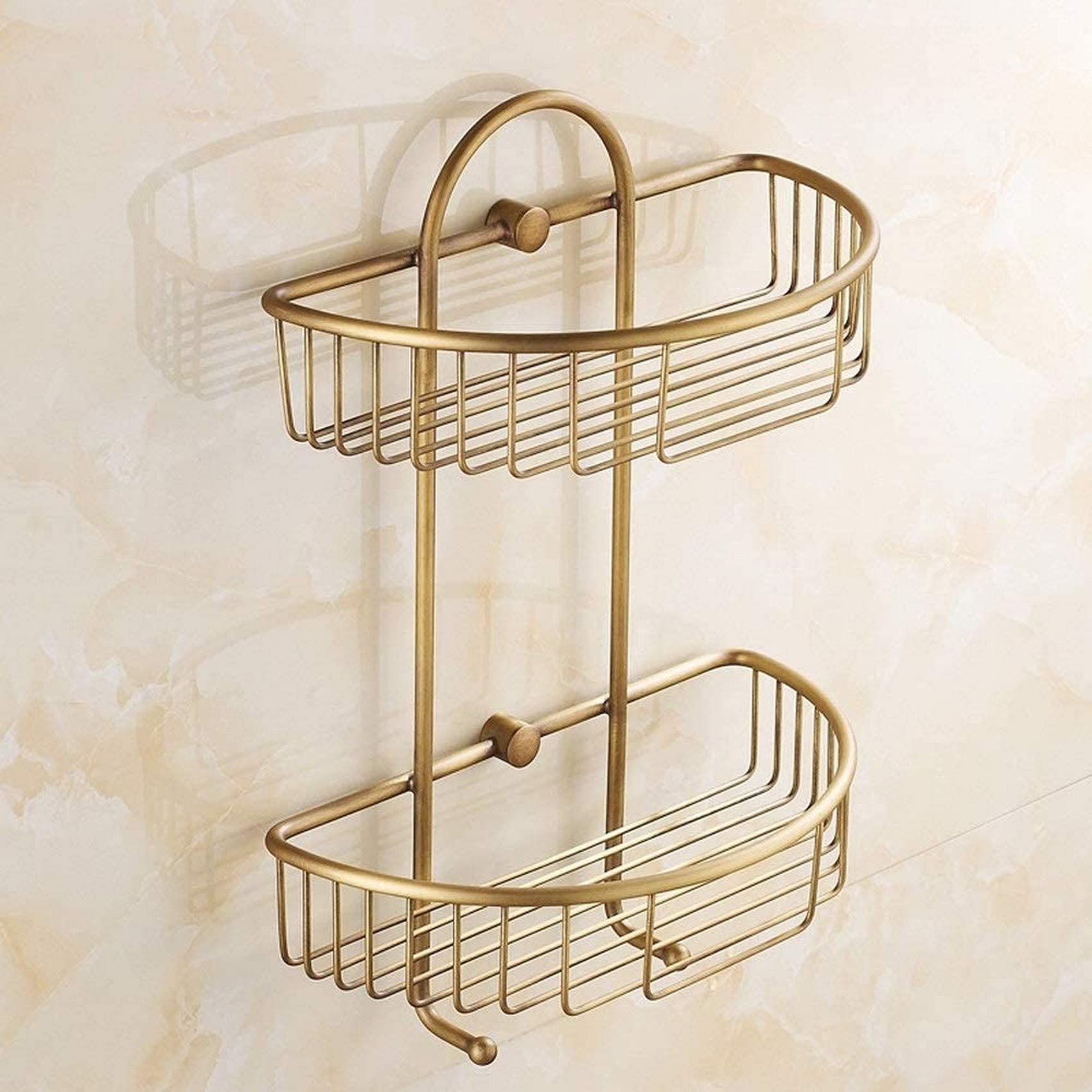 2 Tier Antique Wall Mounted Bathroom Shower Corner Shelf Basket Brass Hanging Shower Caddy Organizer Holder Retro Triangle