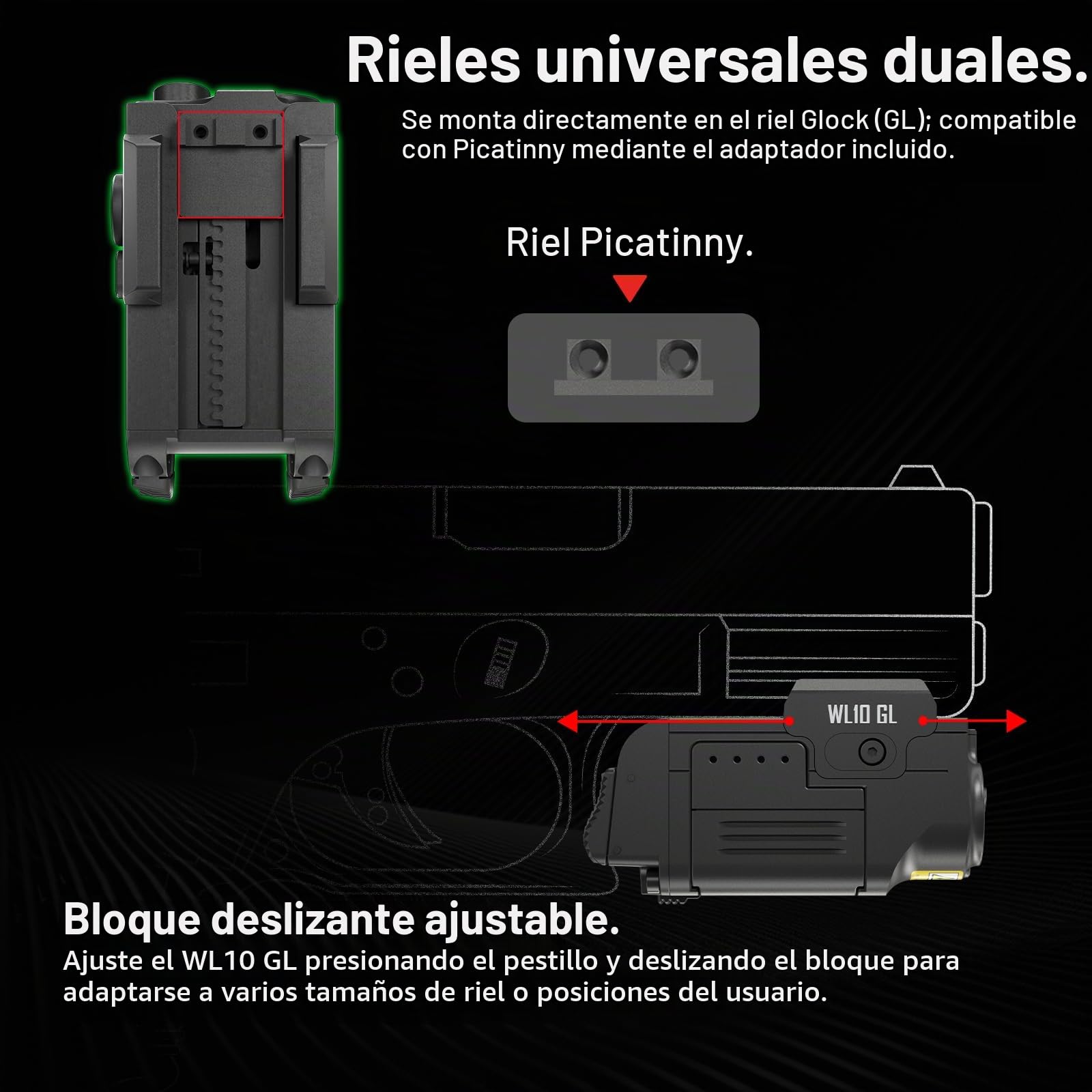 AIMWIN WL10 GL Linterna Táctica con Láser Verde 900 Lúmenes para Pistolas, Luz de Arma Recargable Magnética Compatible con Rieles 1913 y GL