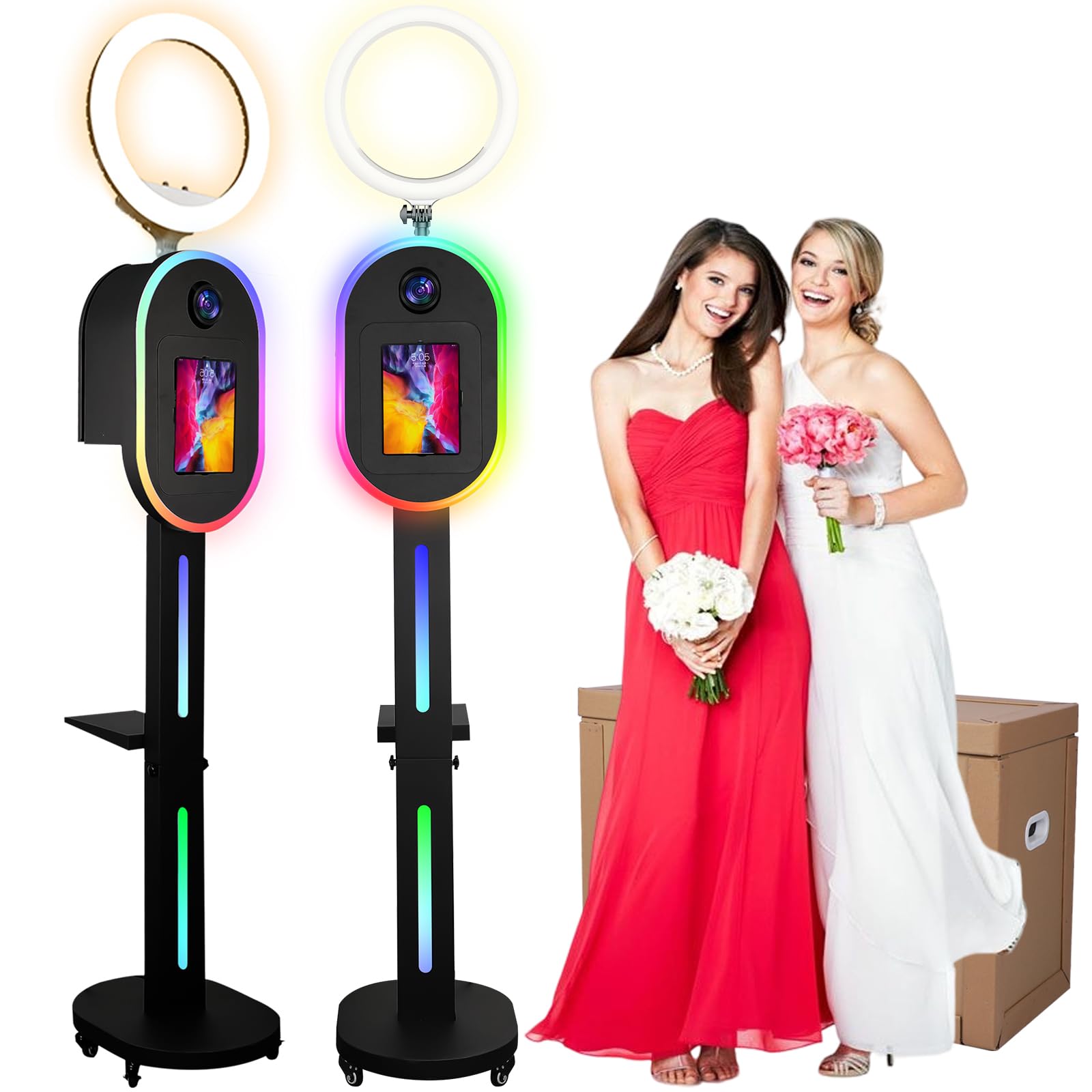 ZLPOWER Photo Booth for iPad 10.2" 10.9" 11" 12.9" 13" for Camera Dualuse Selfie Station APP Control RGB Ring Light Music Sync Light Box Photobooth