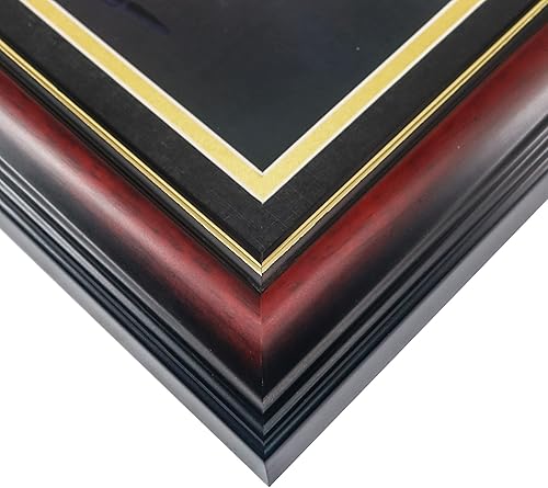 Miniatura 10 de Marco de caja de sombra de fotos de graduación con soporte de borla para fotos de 5 x 7, vidrio real de madera maciza, doble paspartú negro sobre