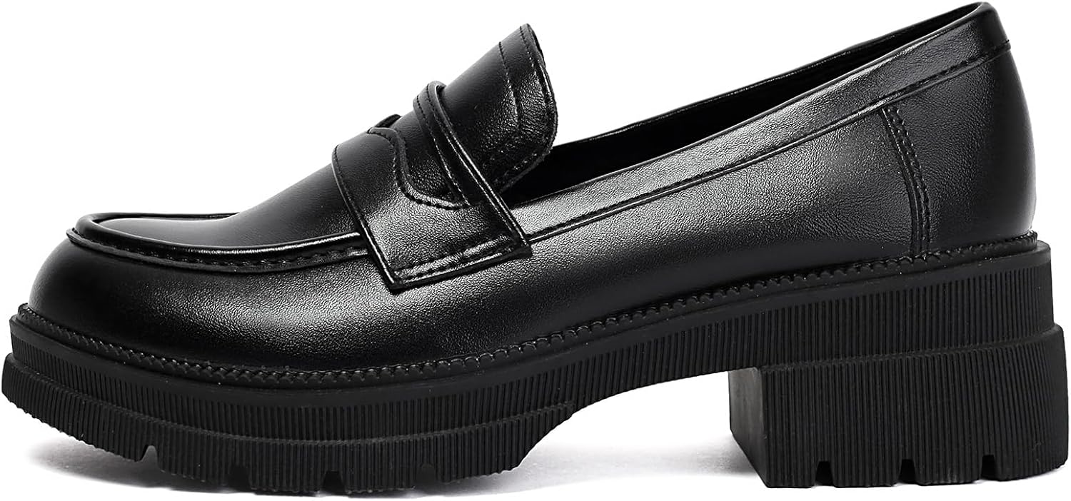 MASIKA Black Platform Loafers for Women - Women's Fashion Slip-On Leather Loafers, Chunky Shoes for Work & Dressy Occasions. - Image 4