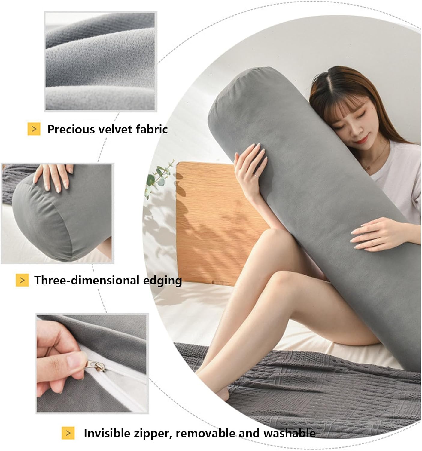 Body Pillow for Adults, Leg Clamp Long Pillow, Long Pillow for Side Sleeper with Cover, Decorative Bolster Pillow for Bed & Couch,White,120cm*25cm