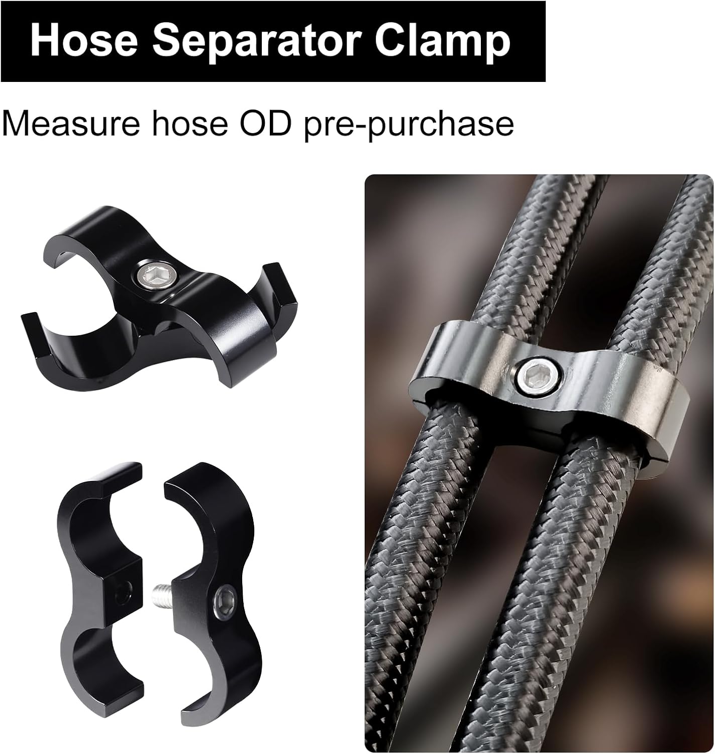 AN6 Hose Separator Clamp, 4PCS 6AN Fuel Line Mounting Clamp Aluminum Black