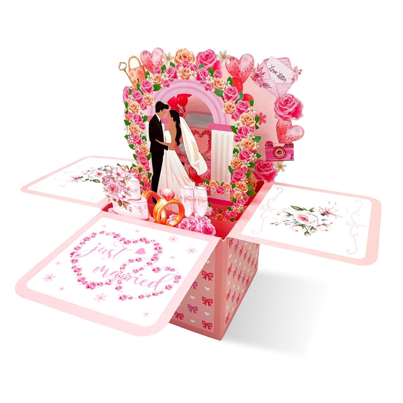 FzailproH Wedding Cards for Bride and Groom, 3D Pop Up Just Married Card