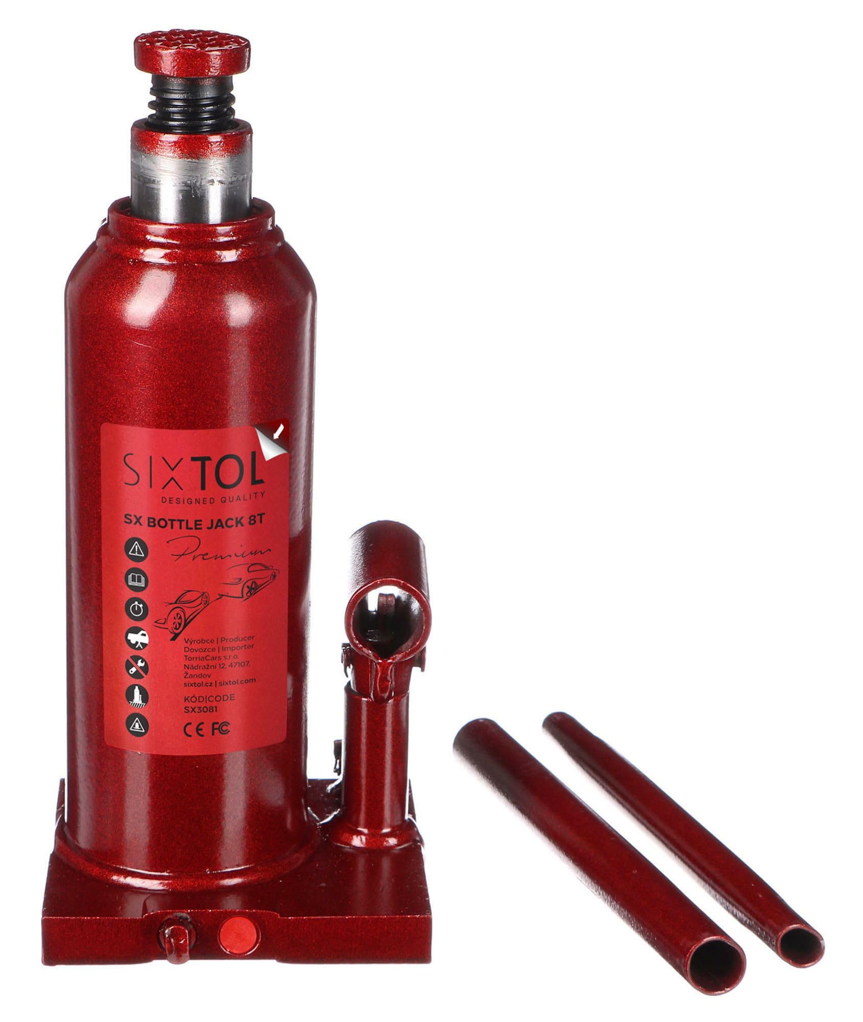 SIXTOL SX BOTTLE JACK PREMIUM 8T | Hydraulic Bottle Jack | 8 Ton Capacity | Welded Steel Construction | Compact Car Jack