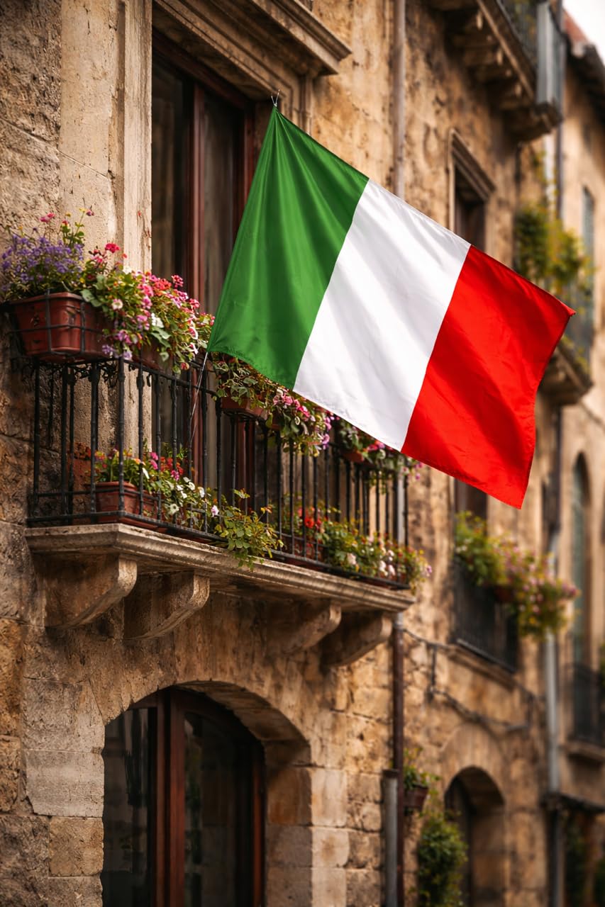 Bandiera Italiana 90x150cm, Tricolore Verde Bianco Rosso, Poliestere, per Mondiali 2026 e Eventi Sportivi (nazione)