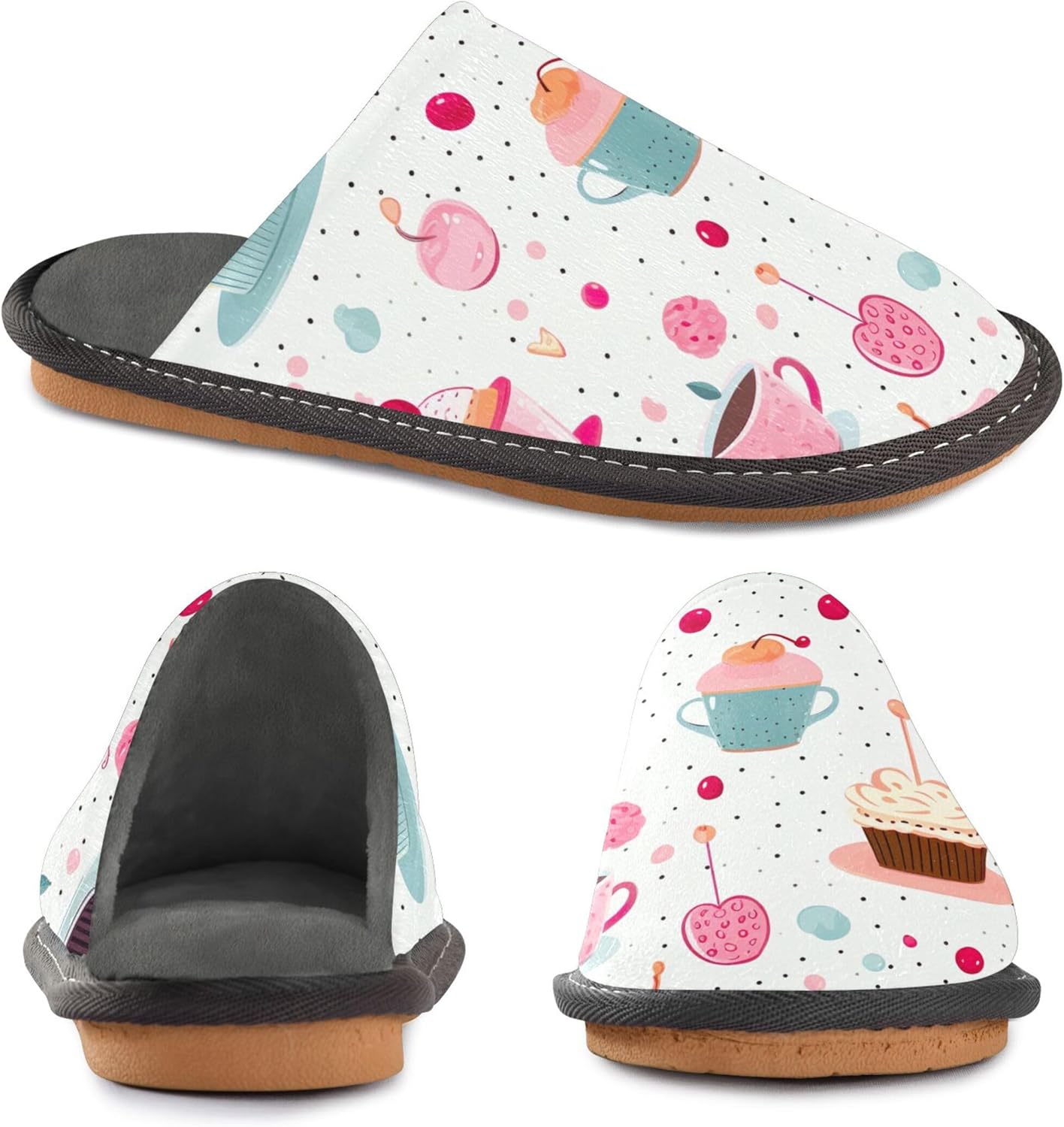 Cupcakes House Slippers – Cozy Fuzzy Slippers for Guests, Washable & Disposable, Perfect for Shoeless Home, Spa & Hotel Use A111127