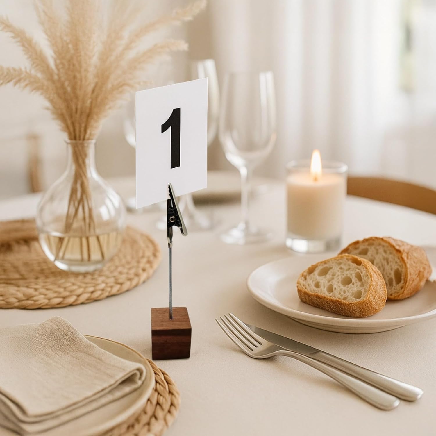 40 Pcs Photo Holders, Retro Coffee Wood Clips, Square Base for Memo, Place Card Stand, Home Office Decor