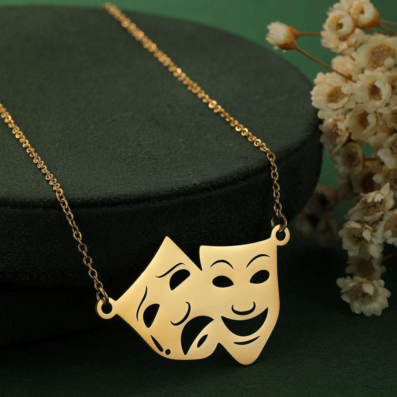 Affascinante Collana Uomo Donna Gioielli Ciondolo Pendente Necklace Commedia E Tragedia Maschera Neckalce per Le Donne Maschere da Teatro Unisex Commedia E Dramma Maschera