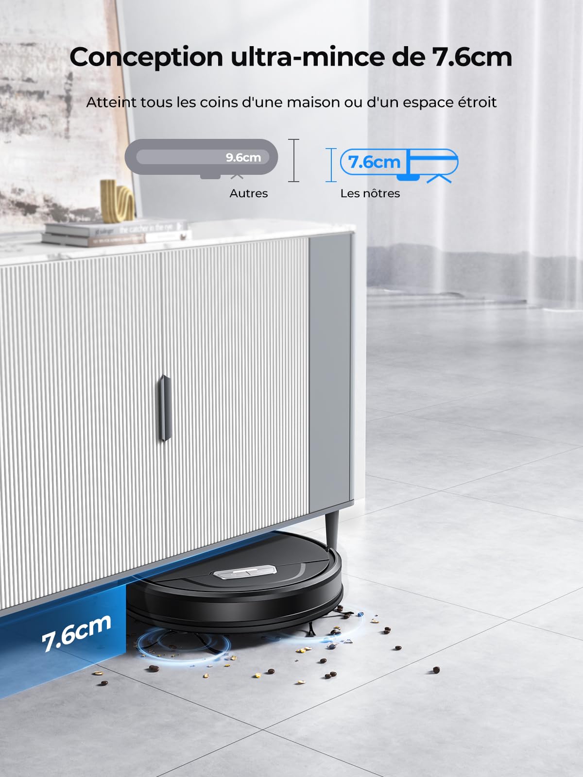 Laresar Clean Aspirateur Robot Evol 3, Robot Aspirateur Laveur 3 en 1,Robot Aspirateur 8000Pa d'Aspiration,180min d'Autonomie, avec contrôle par Application, idéal pour Les Poils d'animaux, Les