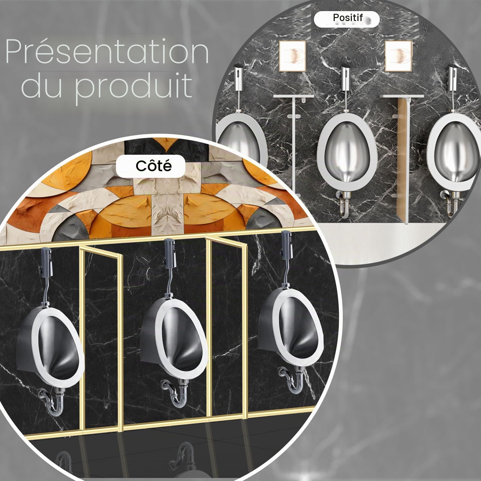 Urinoir en Acier Inoxydable 304, Urinal Homme pour Adultes à Usage Domestique/Commercial, WC Suspendu Toilettes pour à Chasse d'eau Intelligente Capteur