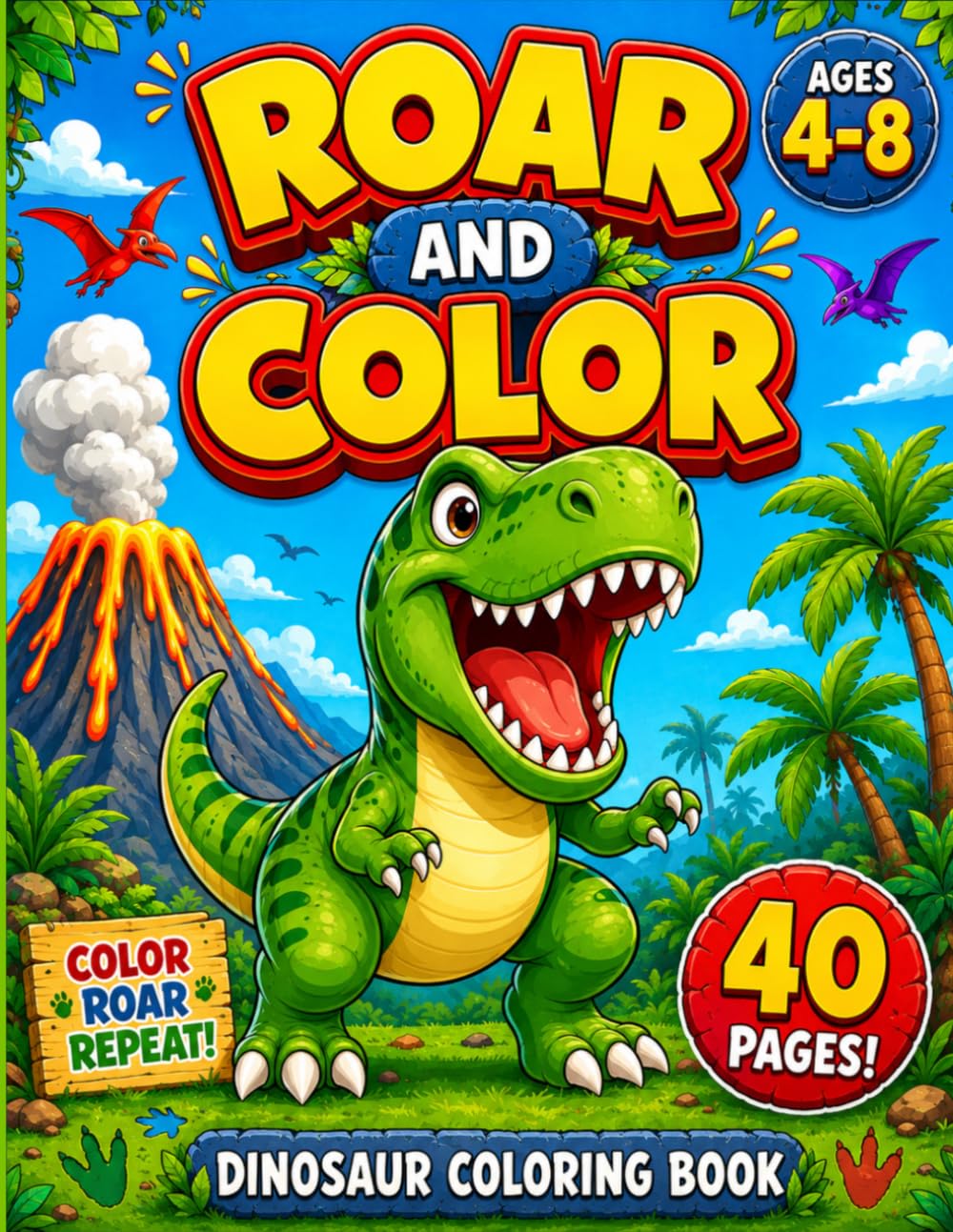 Roar & Color: Dinosaur Coloring Book for Kids 4–8 | 40 Fun Pages with T-Rex, Triceratops & More