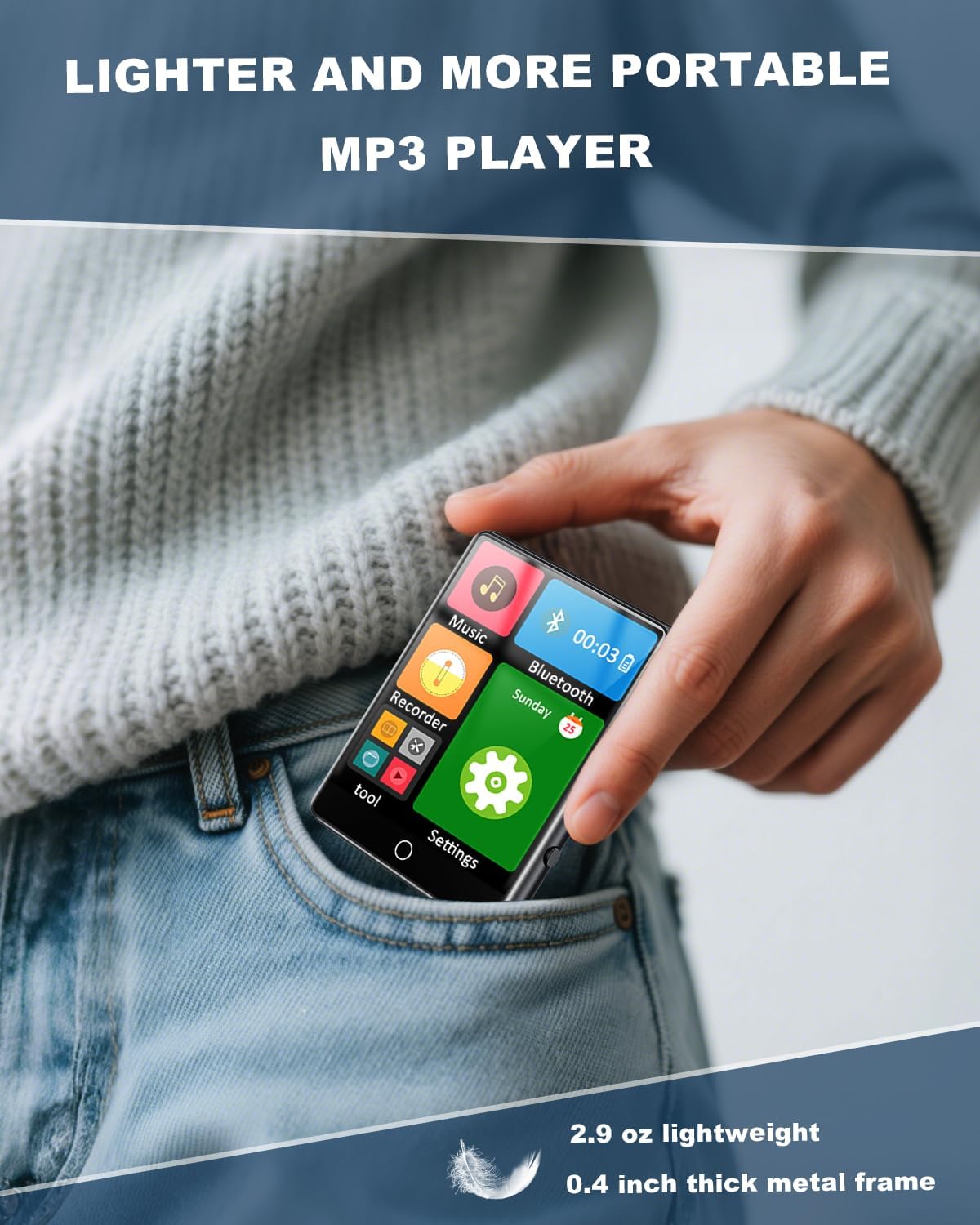 128GB MP3 Player with Bluetooth 5.3, 2.8 inch Touch Screen Digital Music Player, Portable MP3 Player Bluetooth with Speakers and FM Radio, Voice Recorder HiFi Sound Quality for Sports Runners - Image 7