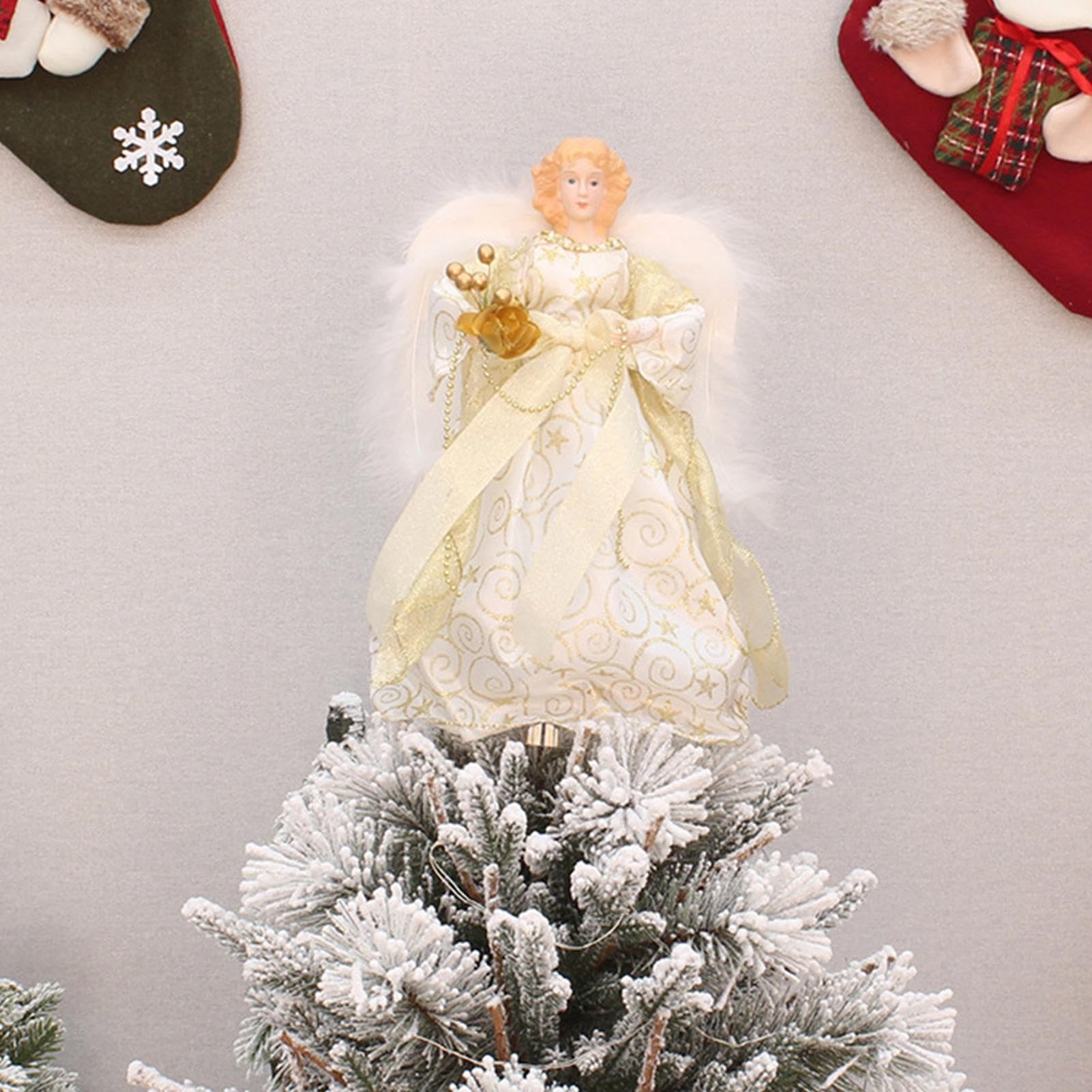 Weihnachtsbaum Spitze Maciun Engel-Baumspitze, Engel-Dekoration, Baumspitze Mit Federflügeln, Beleuchtete Feenspitze, Engel-Anhänger, Puppenbaum-Dekoration Engel Weihnachtsbaumspitze
