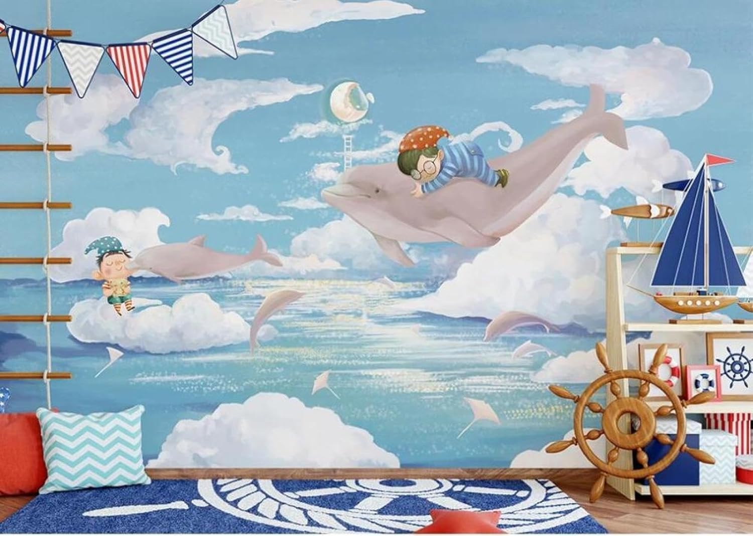 Papier peint 3D dauphins XLMING pour décoration murale de salon chambre et bureau 150x105cm