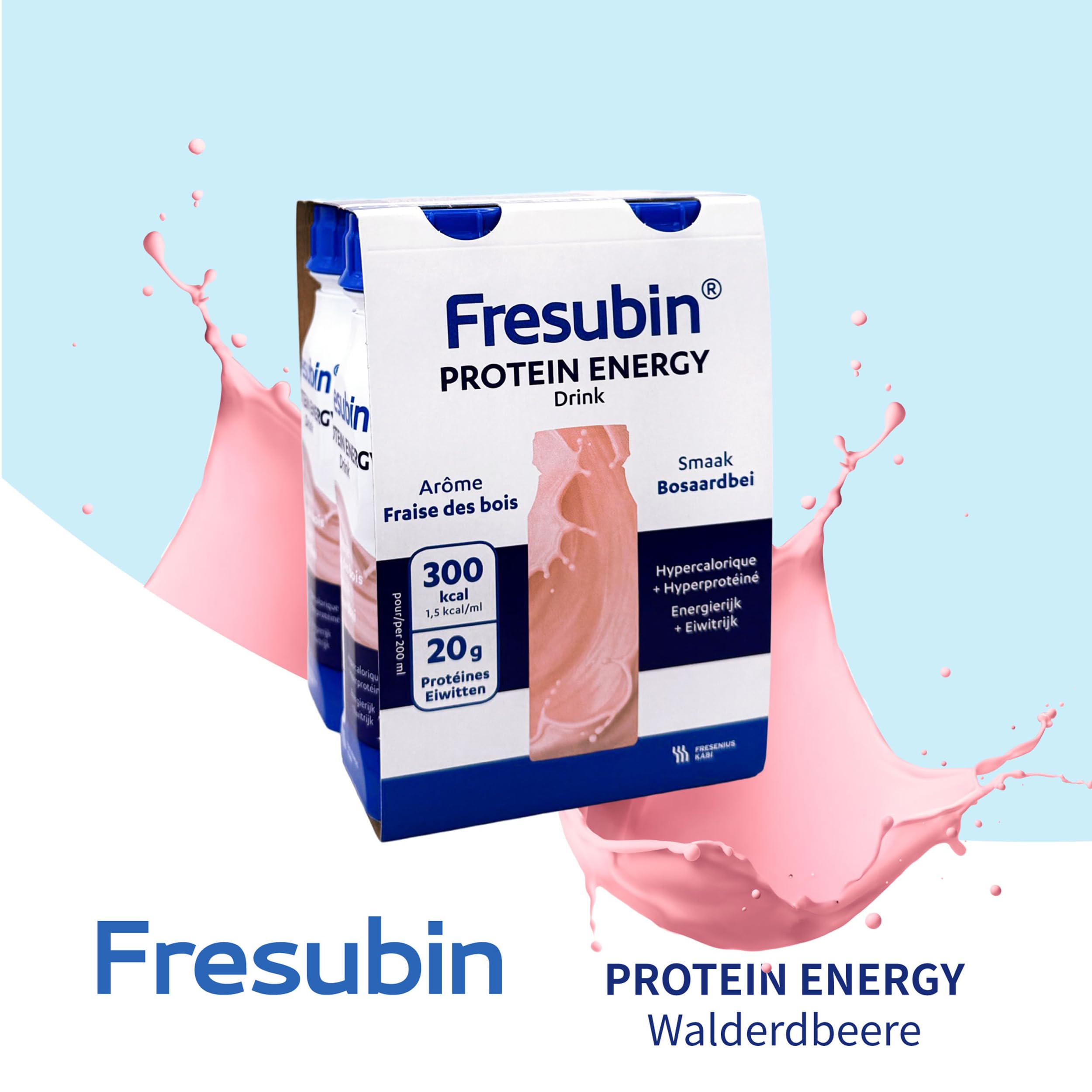 Fresubin PROTEIN ENERGY Drink Walderdbeere 24x200ml- Hochkalorische Trinknahrung mit 20g Eiweiß von Fresenius Kabi, 300 kcal pro Flasche, glutenfrei, ideal bei Mangelernährung