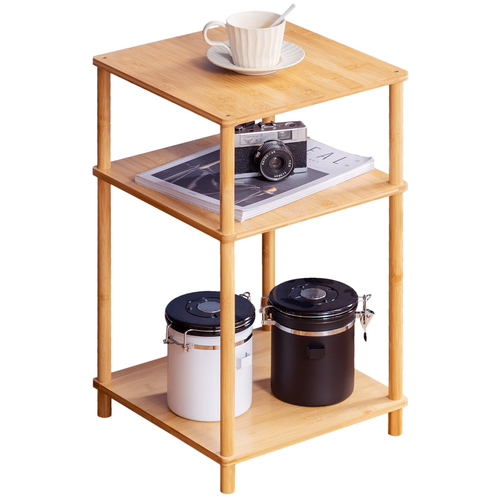 Bamboo Nightstand End Table - 3-Tier Side Table with Modern Design for Home, Bedroom, Office, and Dorm - Versatile Bedside Furniture and Accent End Table Chest