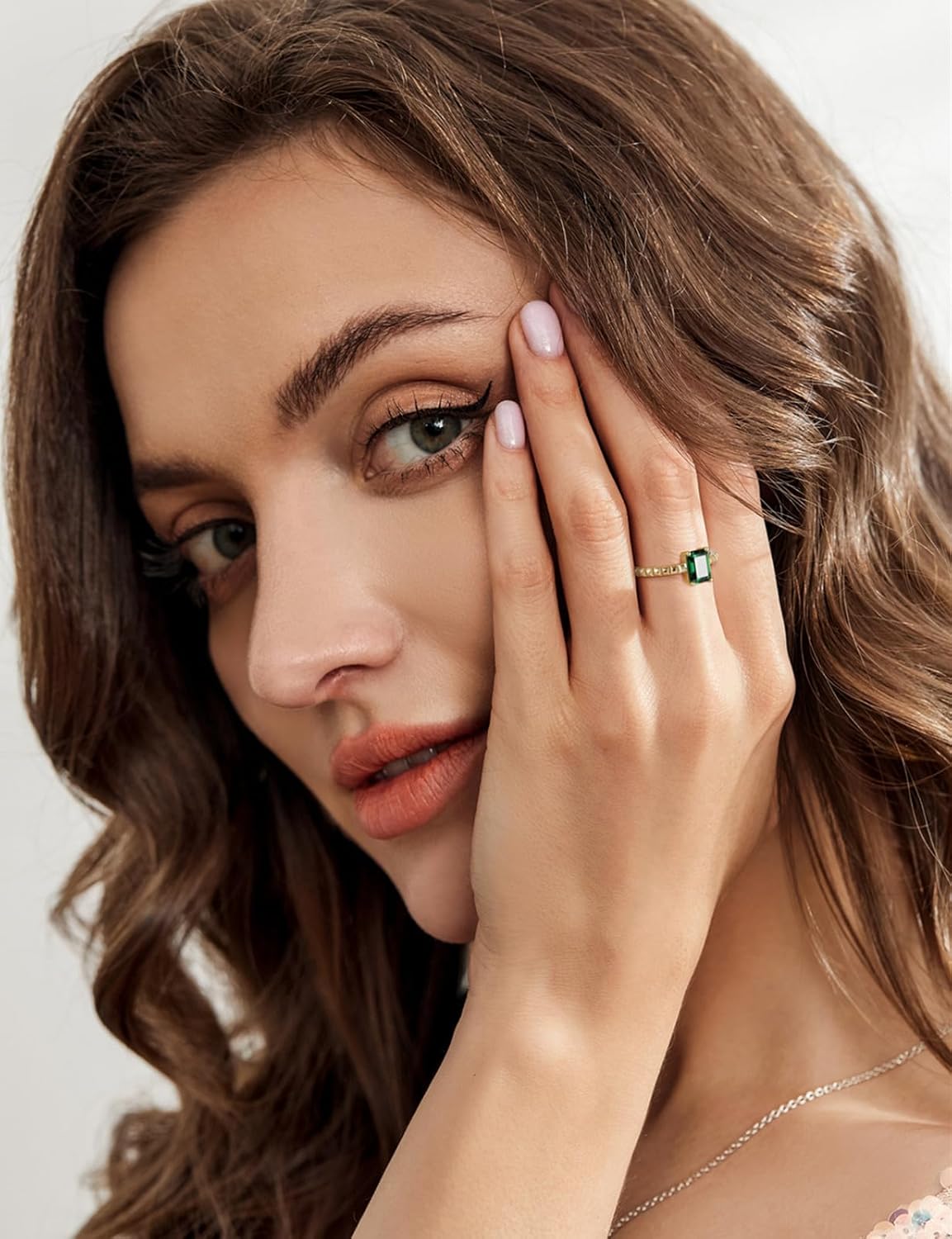 14K Gold Plated Engagement Rings for Women Created Green Emerald Solitaire Emerald Oval Marquise Cut Wedding Band Promise Ring for Her Size 5-10 - Image 6