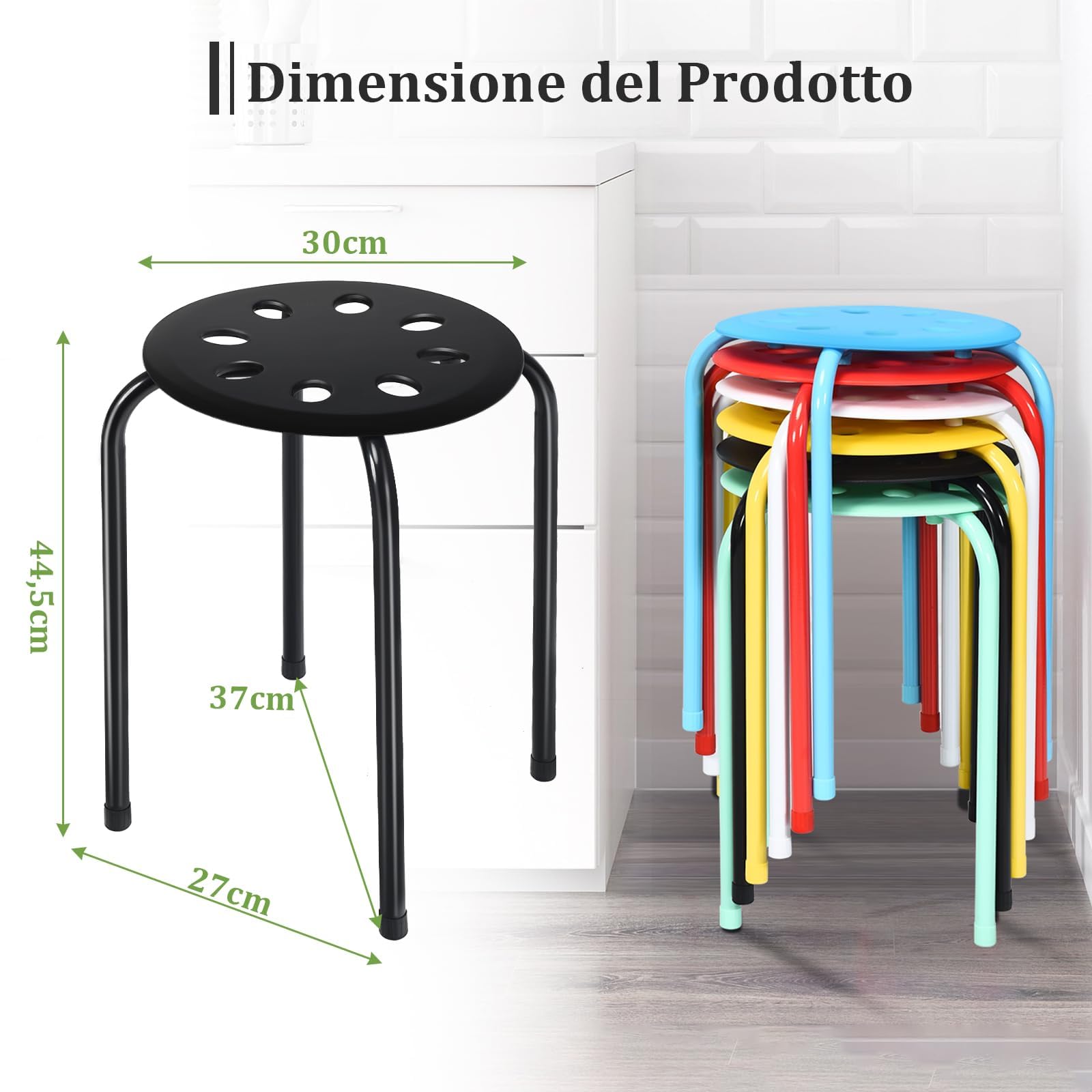 RELAX4LIFE Sgabelli Impilabili 6 Pezzi, Sgabelli Leggeri con Telaio in Metallo e Seduta in Plastica per Casa Scuola Aula, Sgabelli Rotondi Multiuso per Bambini Adulti (Colori Assortiti)